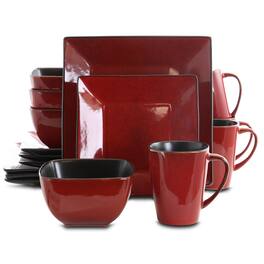 Elama - Harland Loft 16 Piece Modern Premium Stoneware set with Complete Setting for 4 - Red
