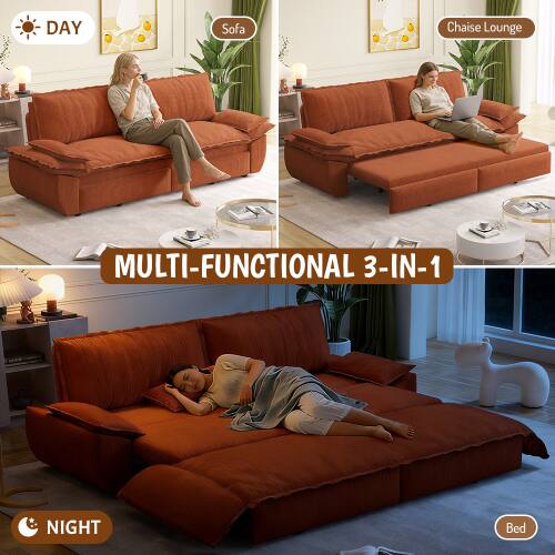 DAY Sofa Chaise Lounge MULTI-FUNCTIONAL 3-IN-1 NIGHT Bed

- DAY
  - Sofa
  - Chaise Lounge

- NIGHT
  - Bed

MULTI-FUNCTIONAL 3-IN-1