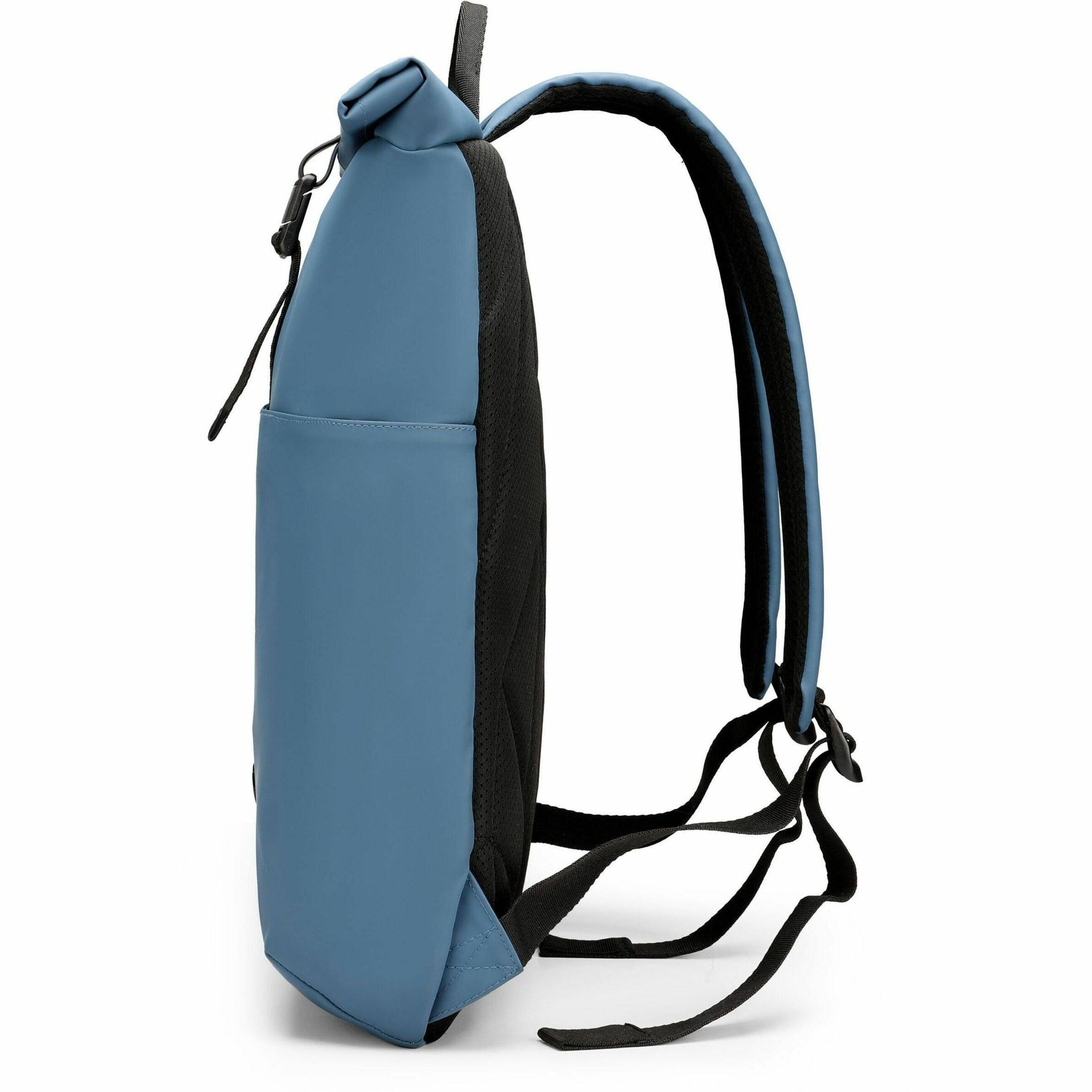 Left. Swissdigital Design - LAMONE Rolltop TSA-Friendly Water-Resistant Backpack With USB Charging Port  RFID Protection and Fits Up to 16″ Laptop - Dark Blue.