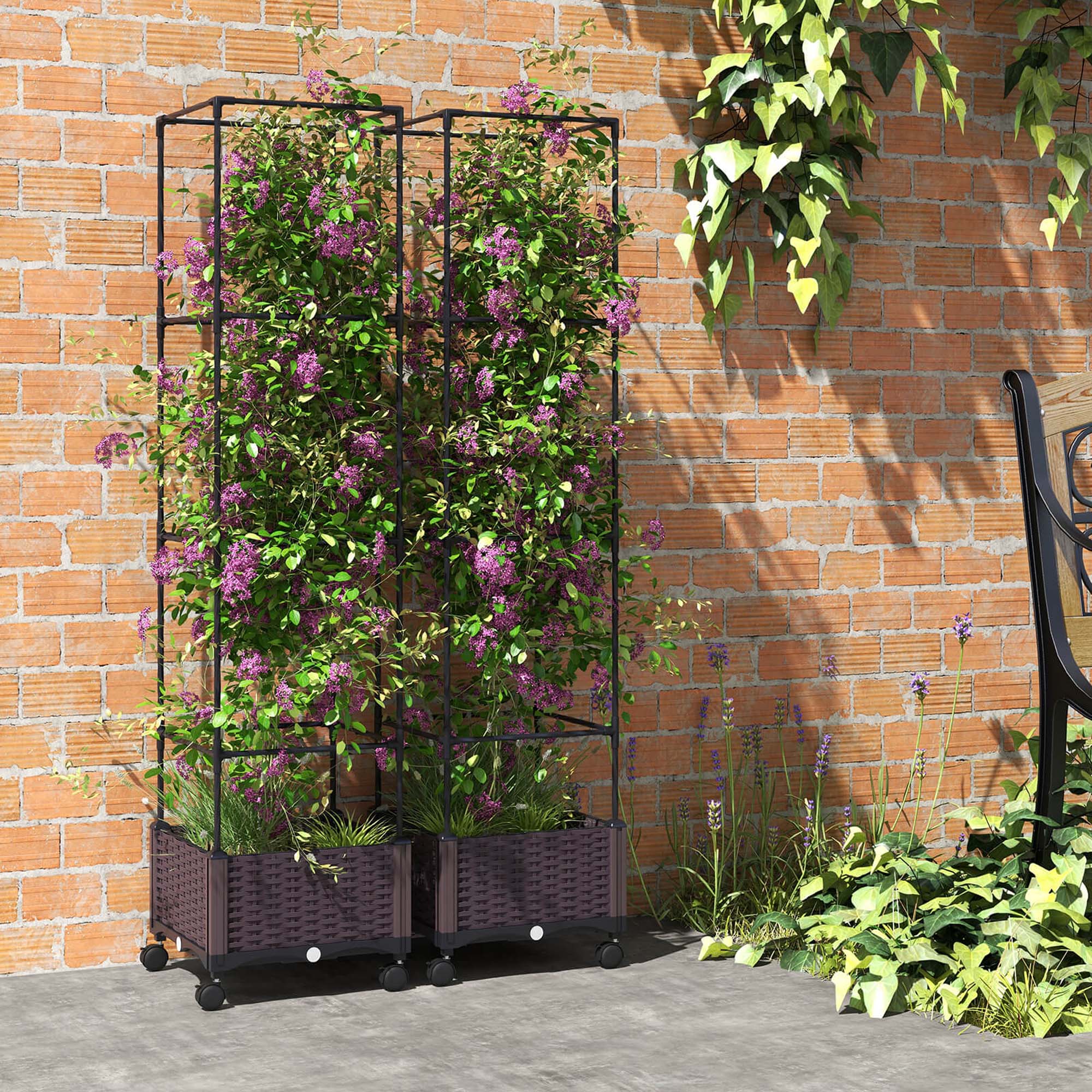 Alt View 4. Costway - 2 PCS 67" Planter Raised Garden Bed with Planter Box &Trellis Adjustable Height - Black.