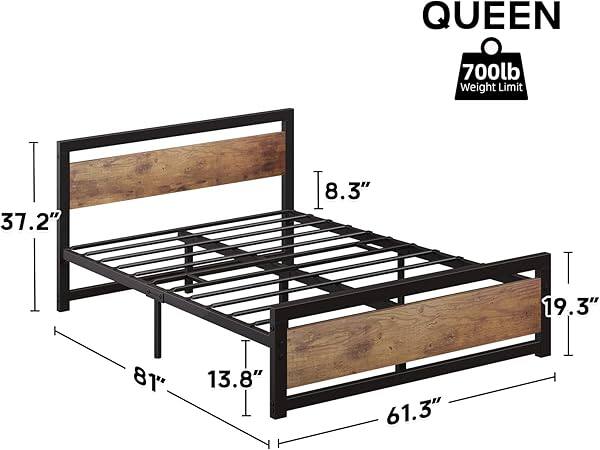QUEEN  
700lb Weight Limit  
37.2" x 8.3" x 19.3" x 81" x 13.8" x 61.3"