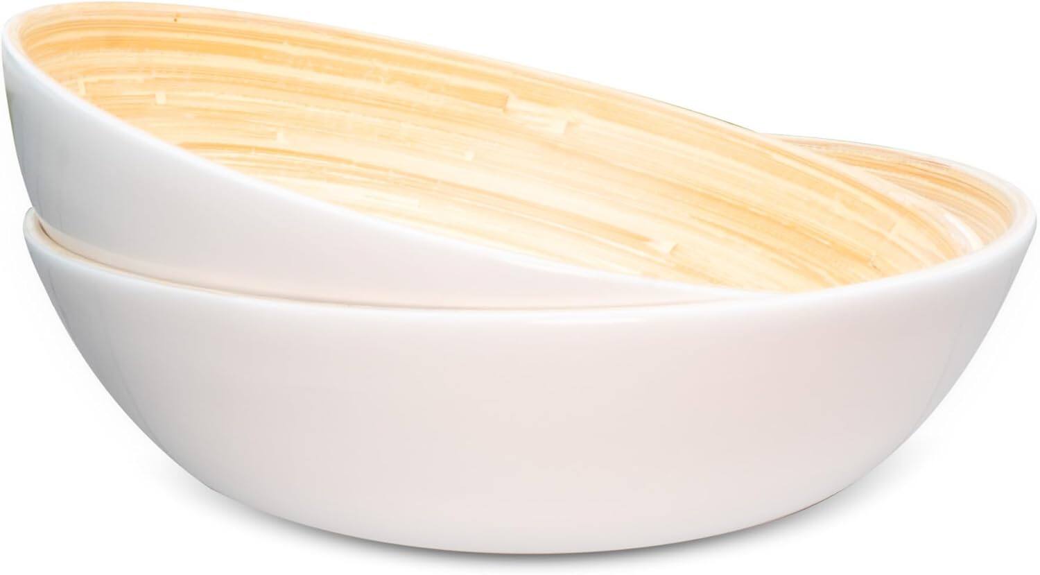 Back. Lexa - Bamboo Salad Bowl Set, 12 Inch x 2, White - White.