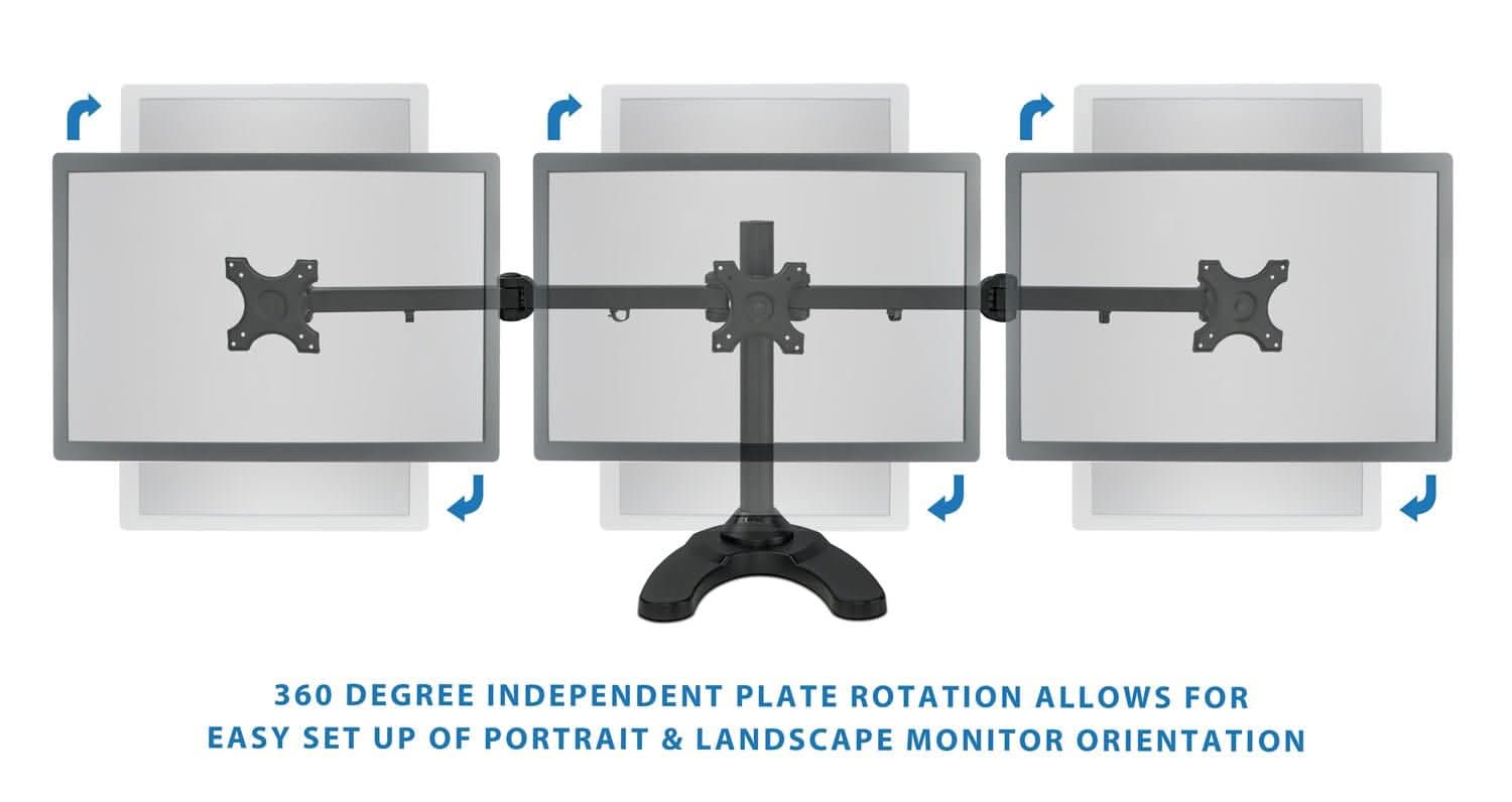 360 Degree Independent Plate Rotation Allows for Easy Set Up of Portrait & Landscape Monitor Orientation