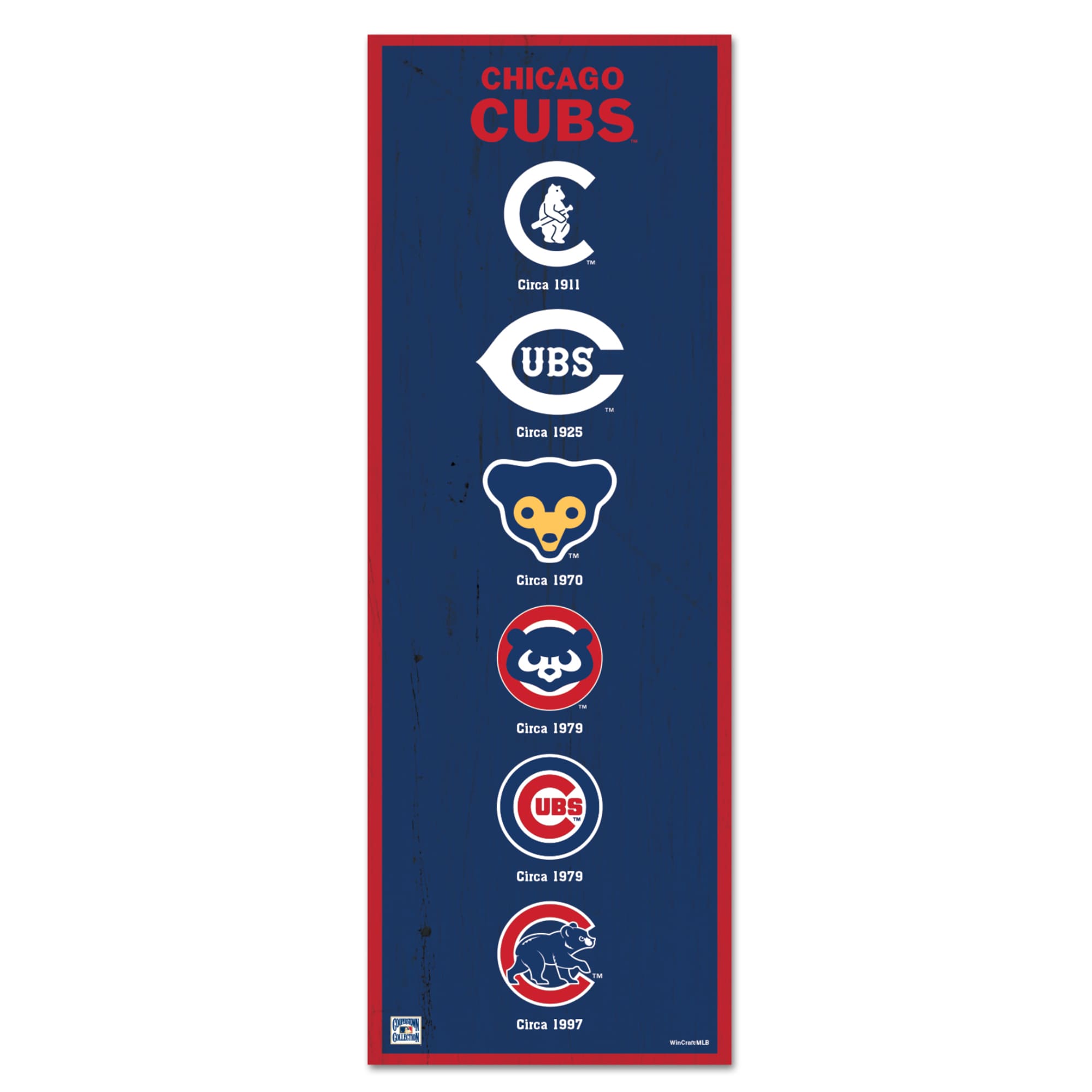 Chicago Cubs 6" x 17" Logo Evolution Wood Sign