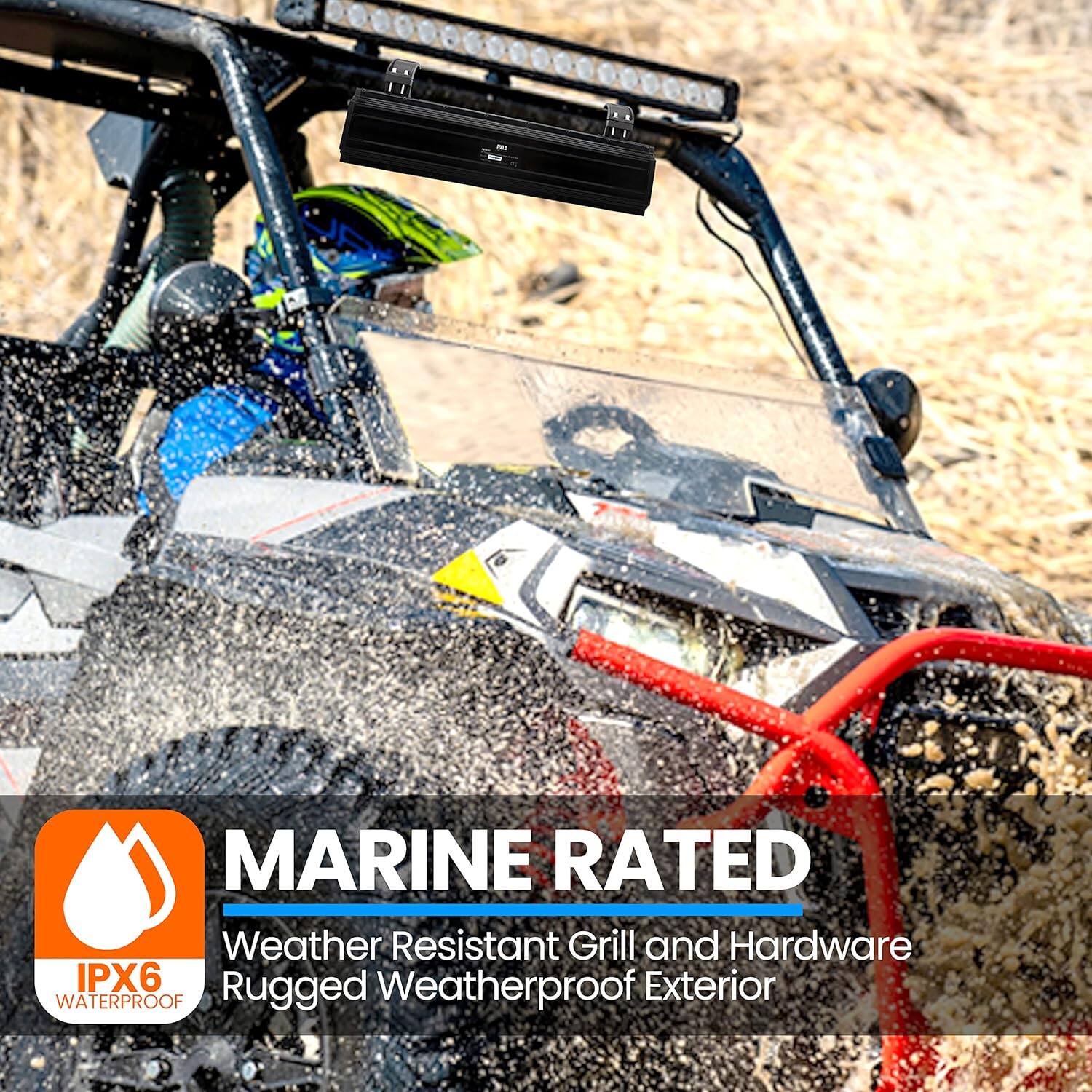 MARINE RATED  
Weather Resistant Grill and Hardware  
IPX6  
Rugged Weatherproof Exterior  
WATERPROOF