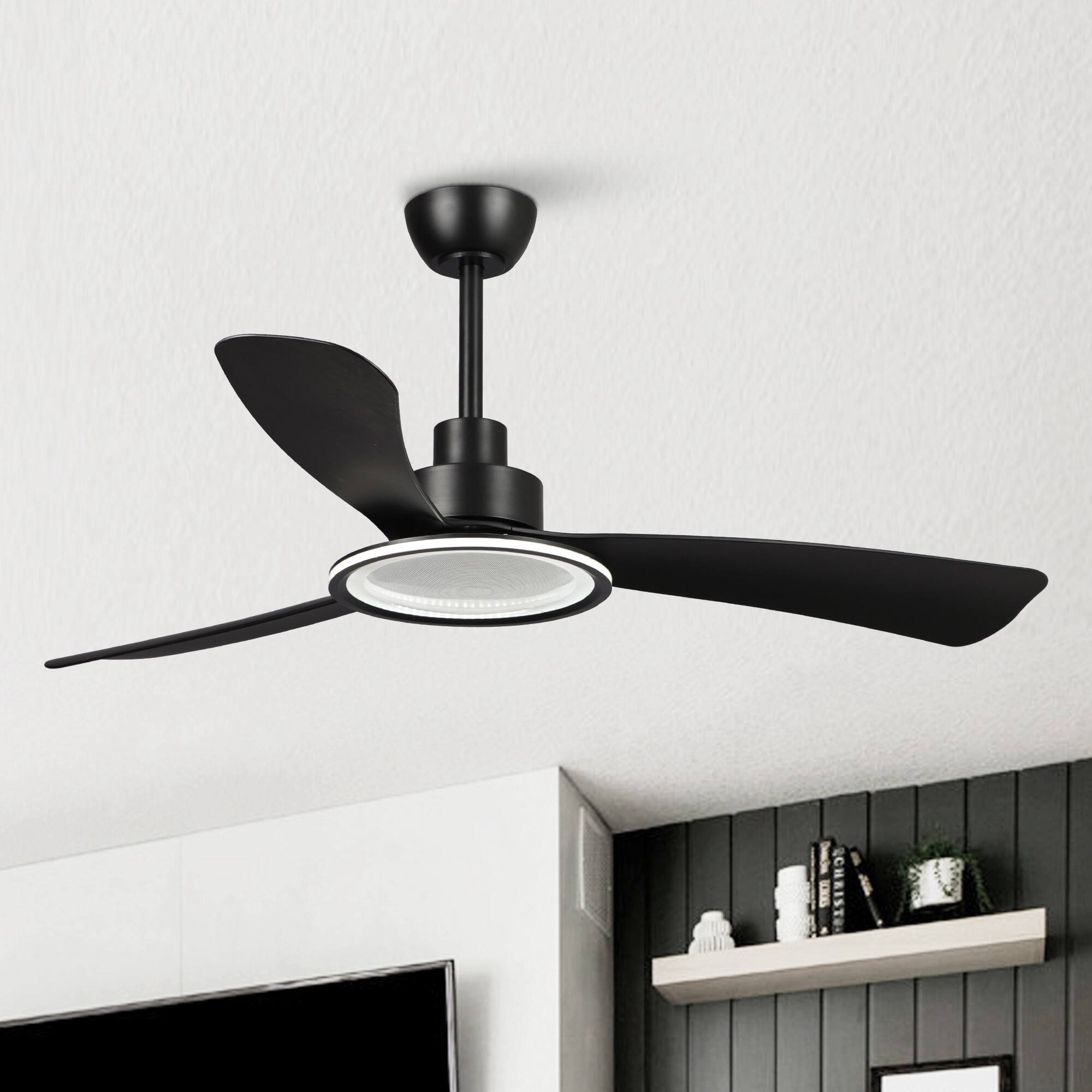 Alt View 1. Parrot Uncle - 52" Bohemian Industrial DC Motor Downrod Mount Reversible Ceiling Fan with Lighting and Remote Control - Matte Black.