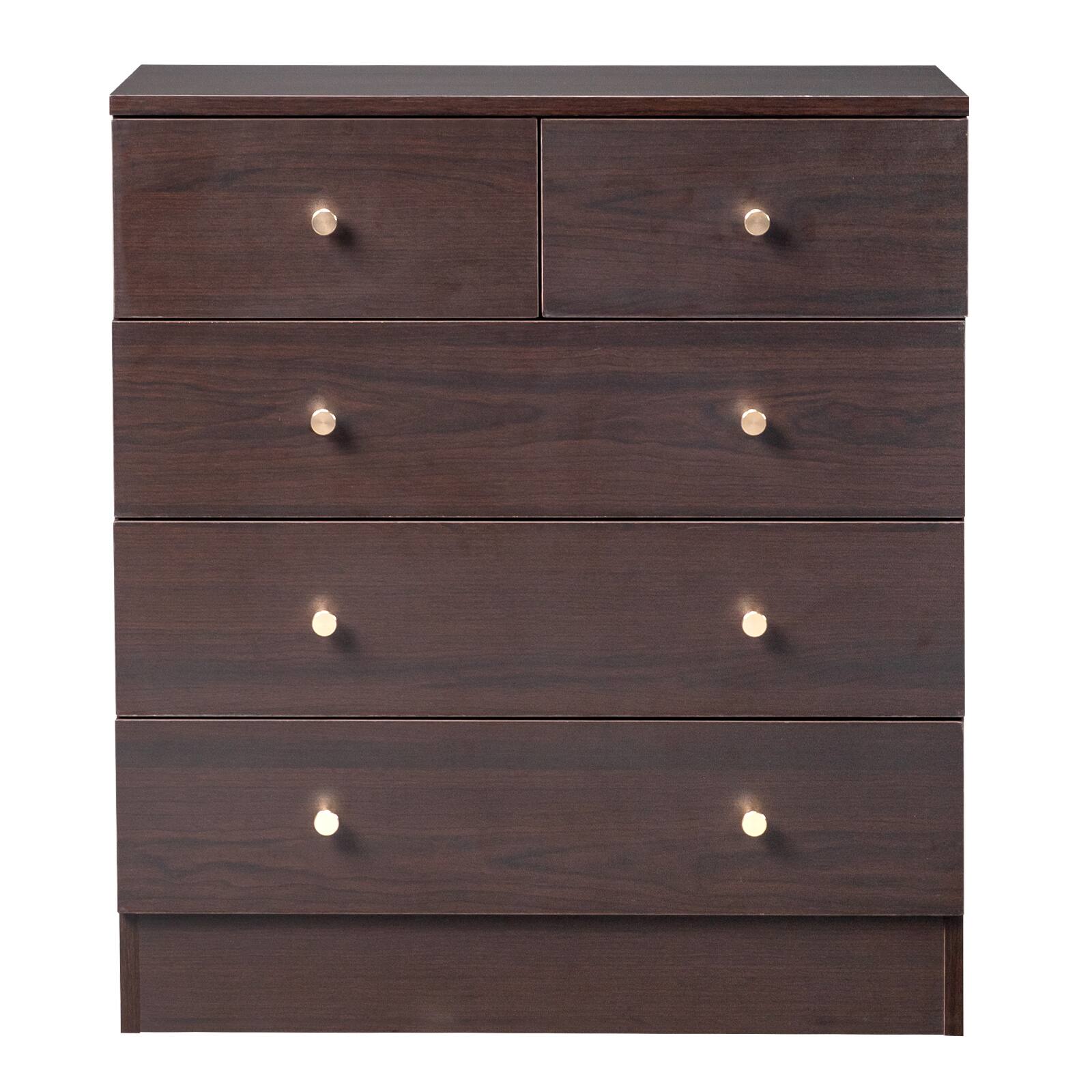 Alt View 2. Kadyn - 5 Drawer Dresser with Gold Handle, Nursery Dresser Chest Of Drawers Organizer - Brown.