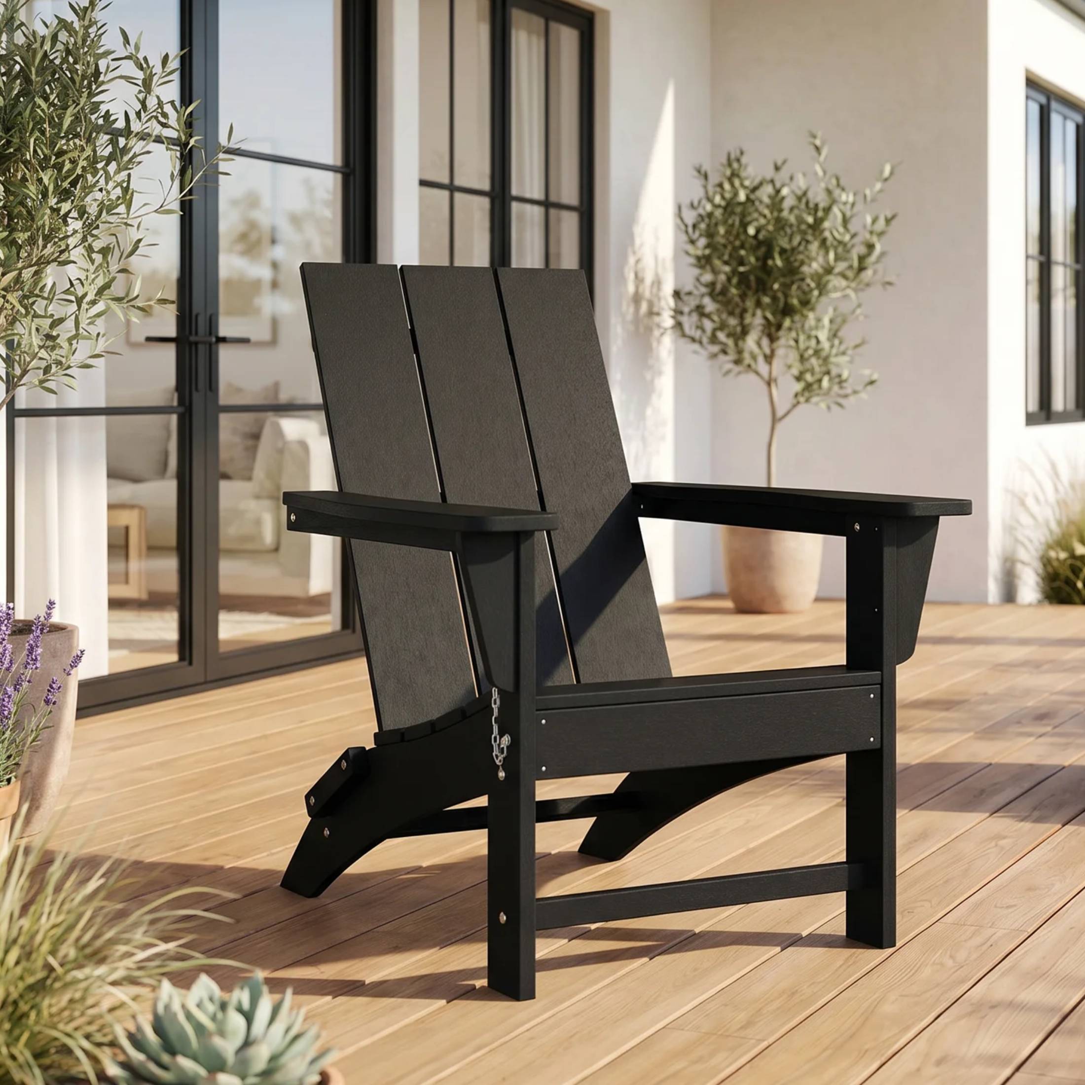 Angle. WestinTrends - WestinTrends Ashore Outdoor HDPE Modern Folding Adirondack Chair - Black.