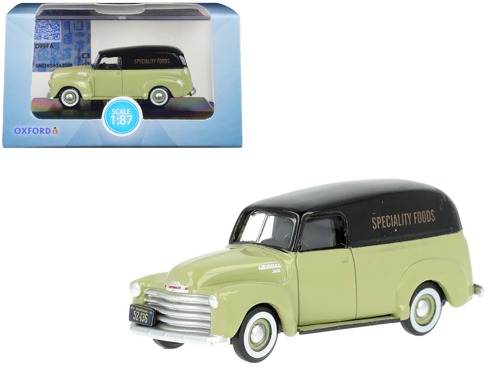 "1950 Chevrolet Panel Van ""Speciality Foods"" Light Green and Black 1/87 (HO) Scale Diecast Model Car by Oxford Diecast" price history on PriceWatchPro