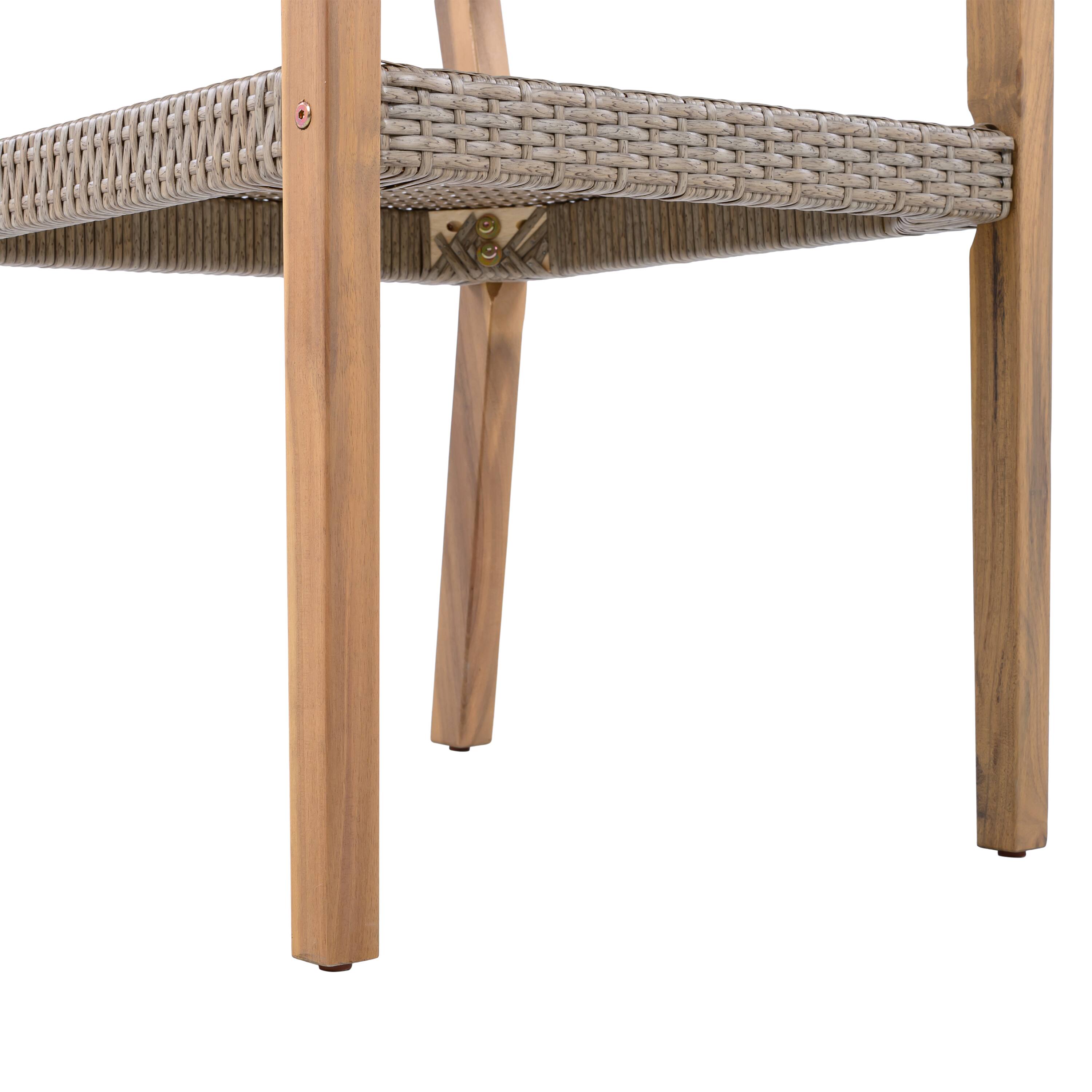 Alt View 5. Mondawe - Set of 2 Acacia Wood and PE Wicker Outdoor Dining Chairs - Light Brown.
