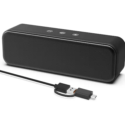 Front. Dazzed Corner - USB Plug-In Computer Soundbar with Touch Control, Deep Bass & USB-C Adapter - Black.