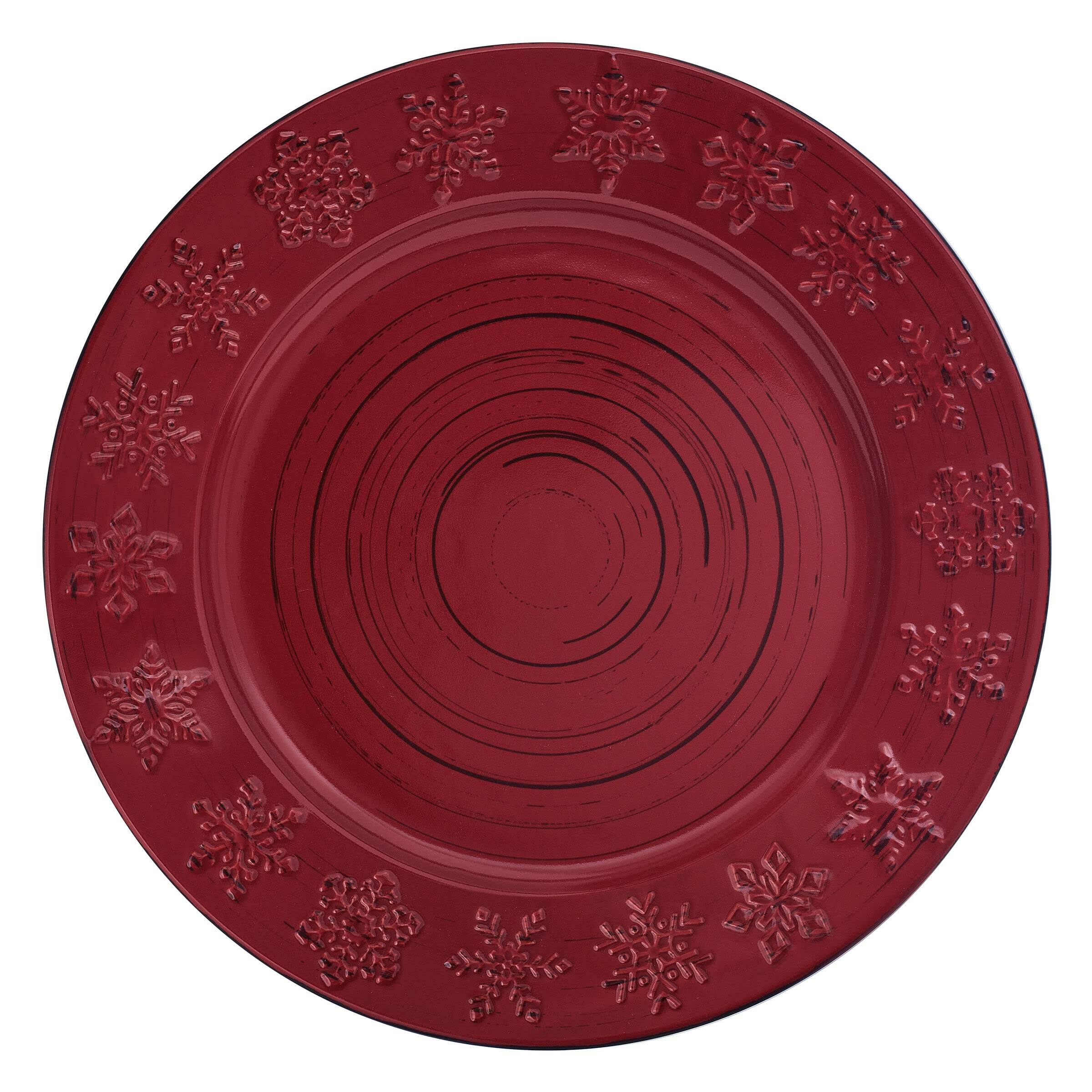 Alt View 1. Dazzed Corner - 16-Piece Stoneware Dinnerware Set, Service for 4, Microwave & Dishwasher Safe Plates and Bowls - Red.