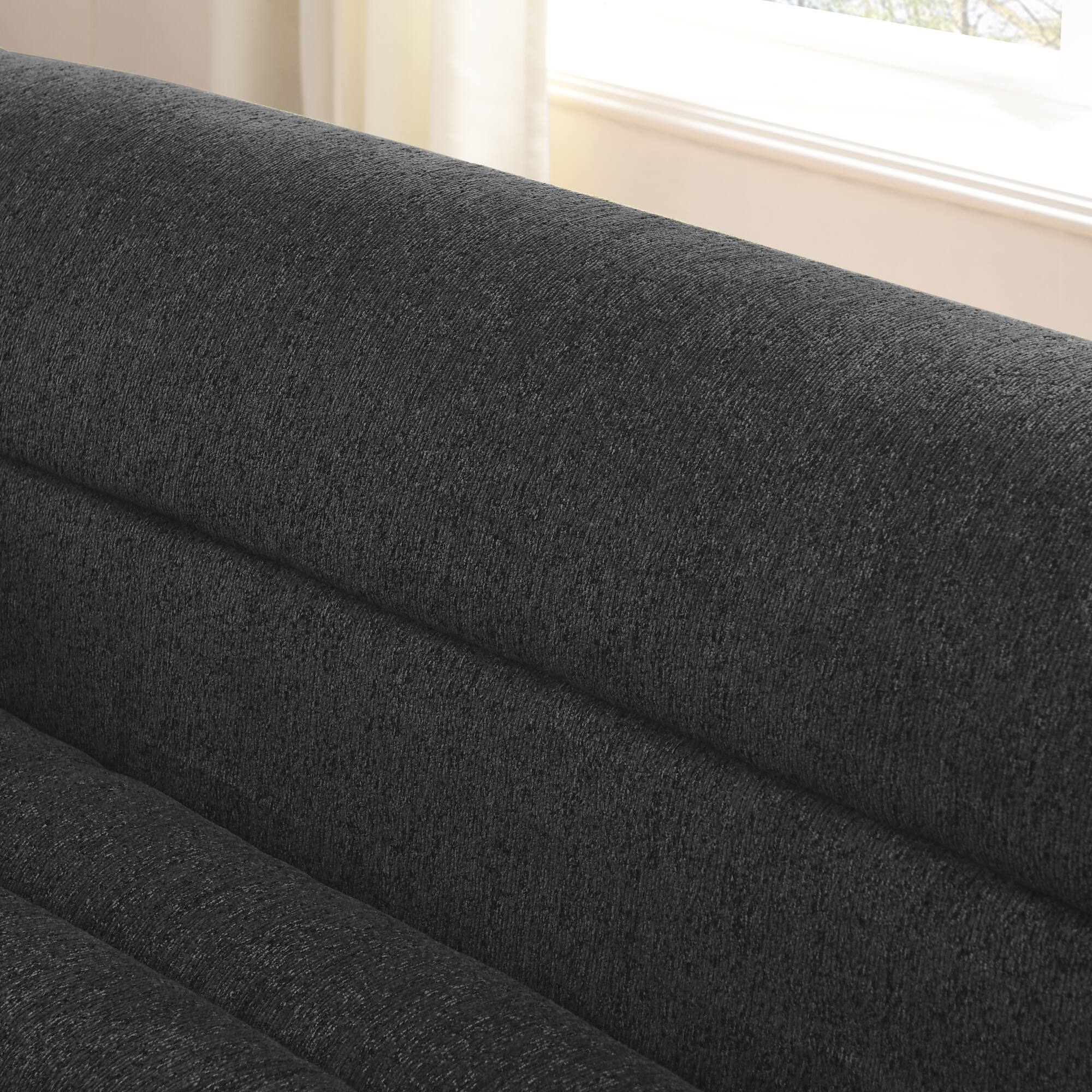 Back. Anysun - 106" L-Shape Chenille Modular Sofa with Chaise - Boneless Design, Wave Armrests, No Assembly for Living Room - Black.