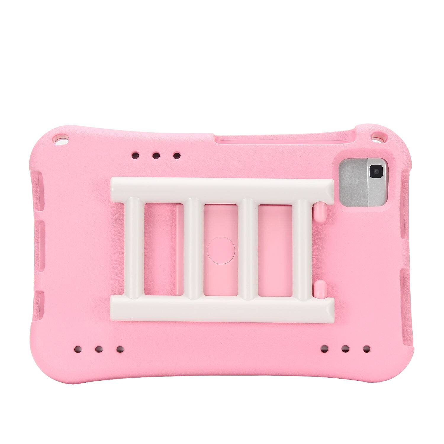 The image shows a pink phone case with a white kickstand.