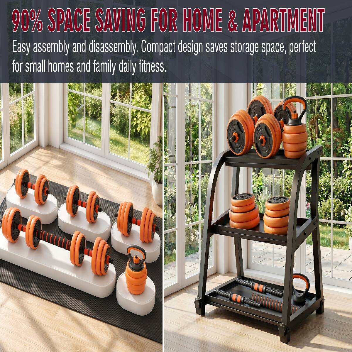 90% SPACE SAVING FOR HOME & APARTMENT

Easy assembly and disassembly. Compact design saves storage space, perfect for small homes and family daily fitness.