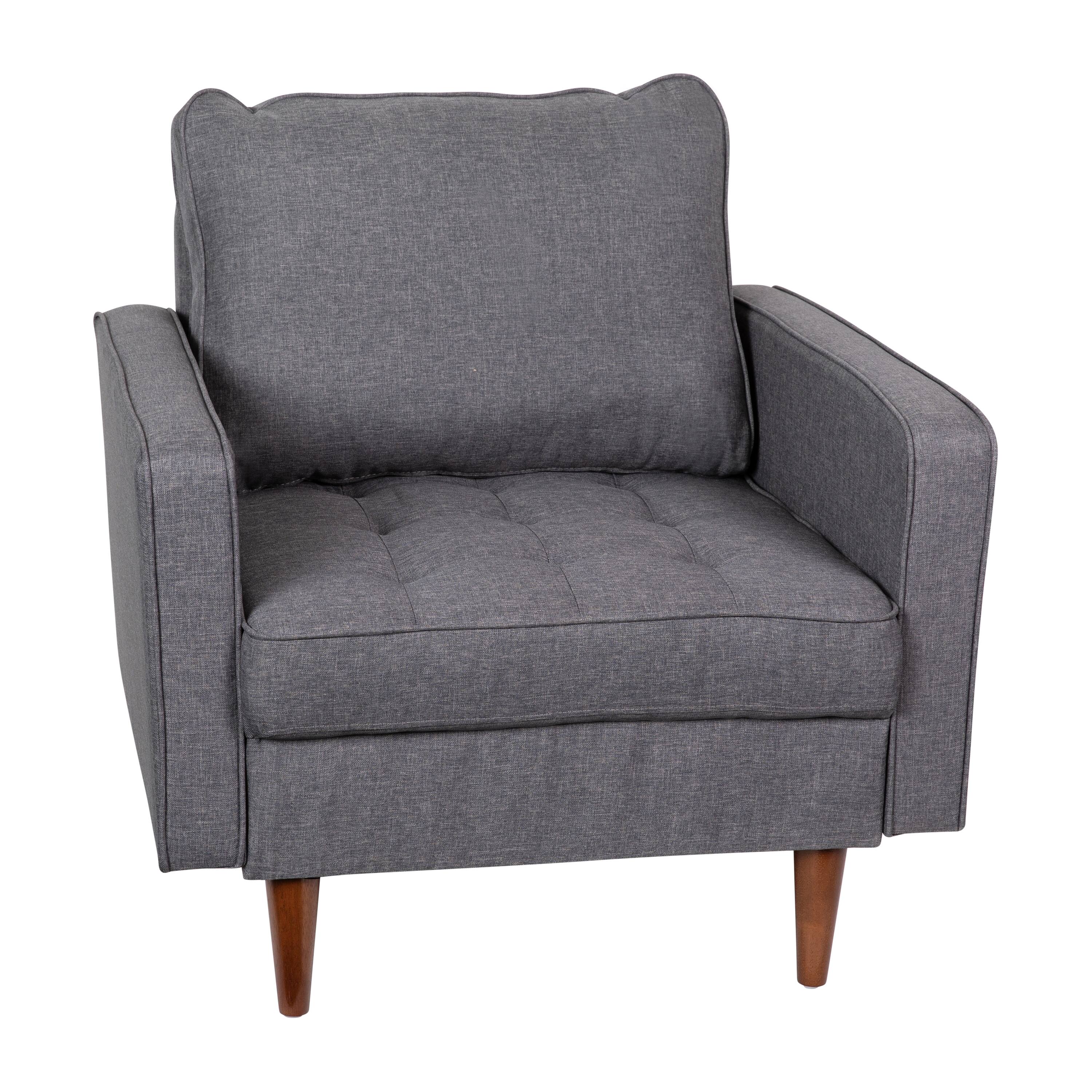 Alt View 1. Emma + Oliver - Holden Upholstered Mid-Century Modern Pocket Spring Accent Chair with Wooden Legs and Removable Back Pillows - Dark Gray.