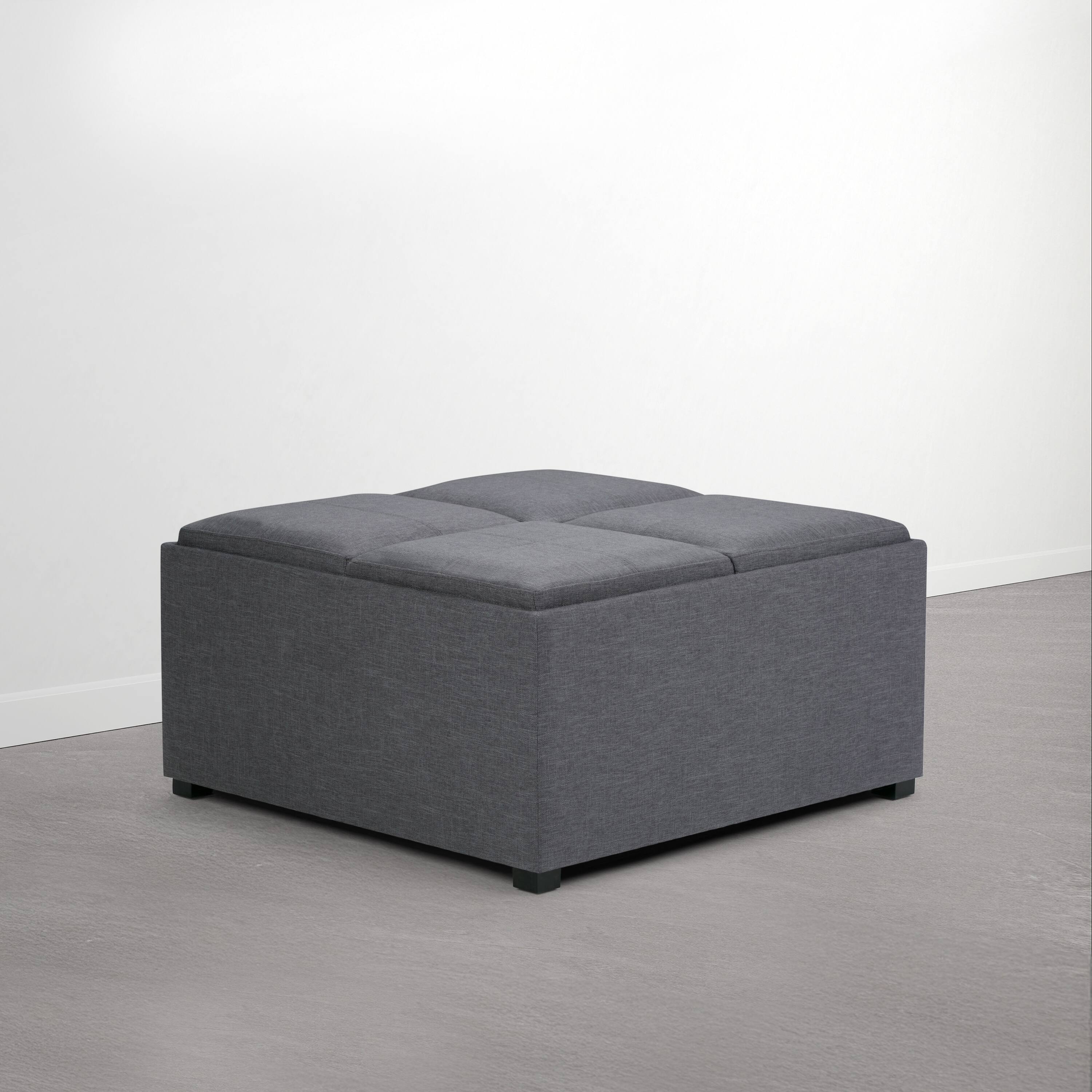 Angle. Simpli Home - Avalon 35 inch Wide Solid Wood Coffee Table Storage Ottoman, Flint Grey - Flint Grey.