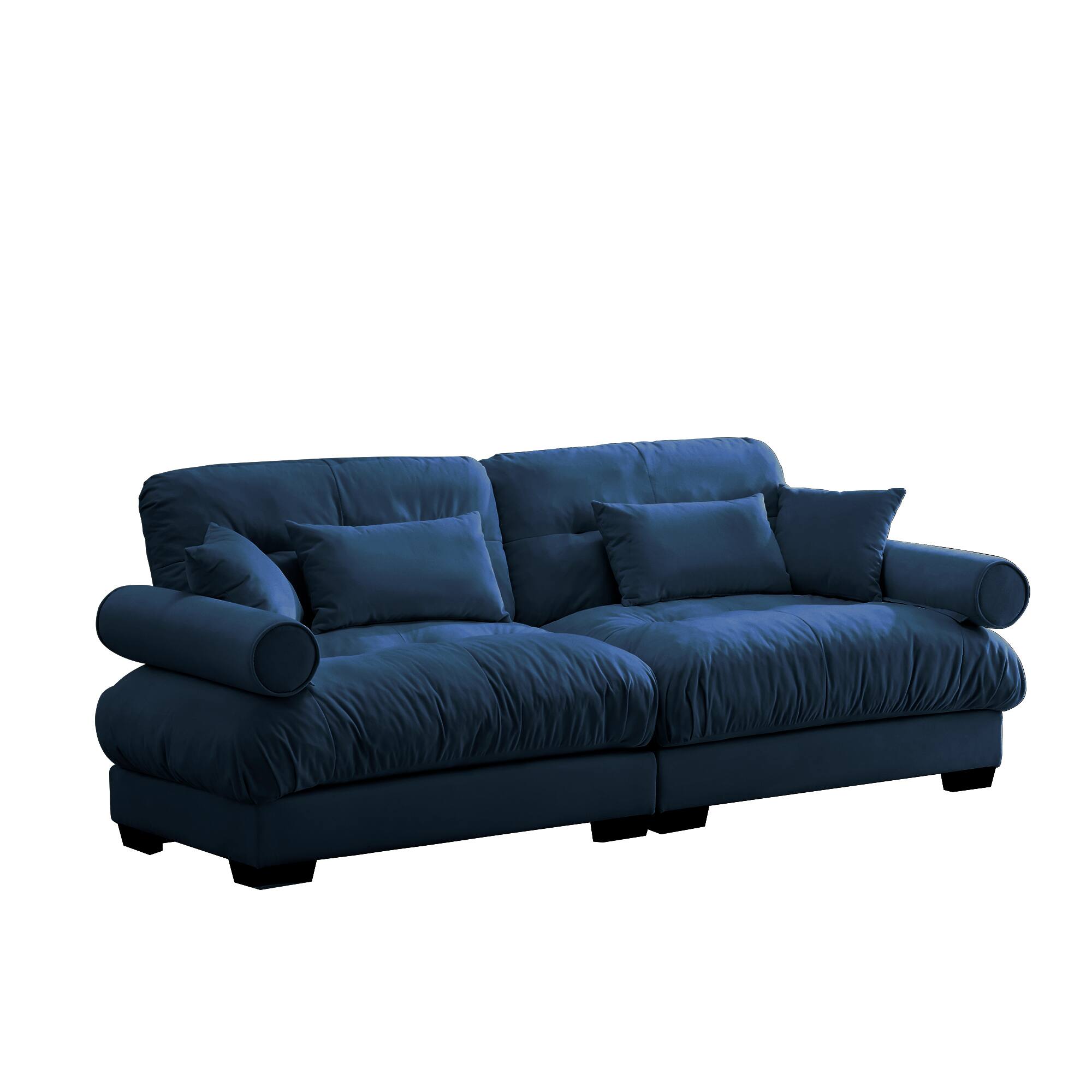 Alt View 1. Trinkets Crazed - Velvet Loveseat Sofa,2 Seater Cloud Couch Small Couches for Small Spaces,Modern Deep Seat Couch,Oversized Loveseat - Blue.