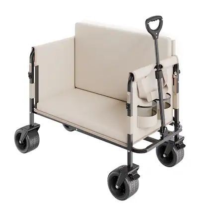 Front. VEVOR - Collapsible Folding Wagon, 550lb Load & 220L, 2 in 1 Foldable Wagon Cart Converts to Bench, with Adjustable Handle - Khaki.