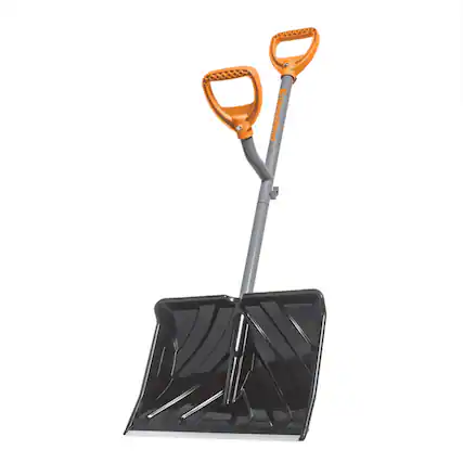 Front. ErgieShovel - ErgieShovel 18” Snow Shovel, 34.5” Shaft, Push Scoop Combination, ERG-SNSH18 - Orange and Black.