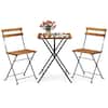 Front. Costway - Costway 3 PCS Patio Acacia Wood Bistro Set Bistro Table with 2 Folding Chairs Slatted Seat - Brown.