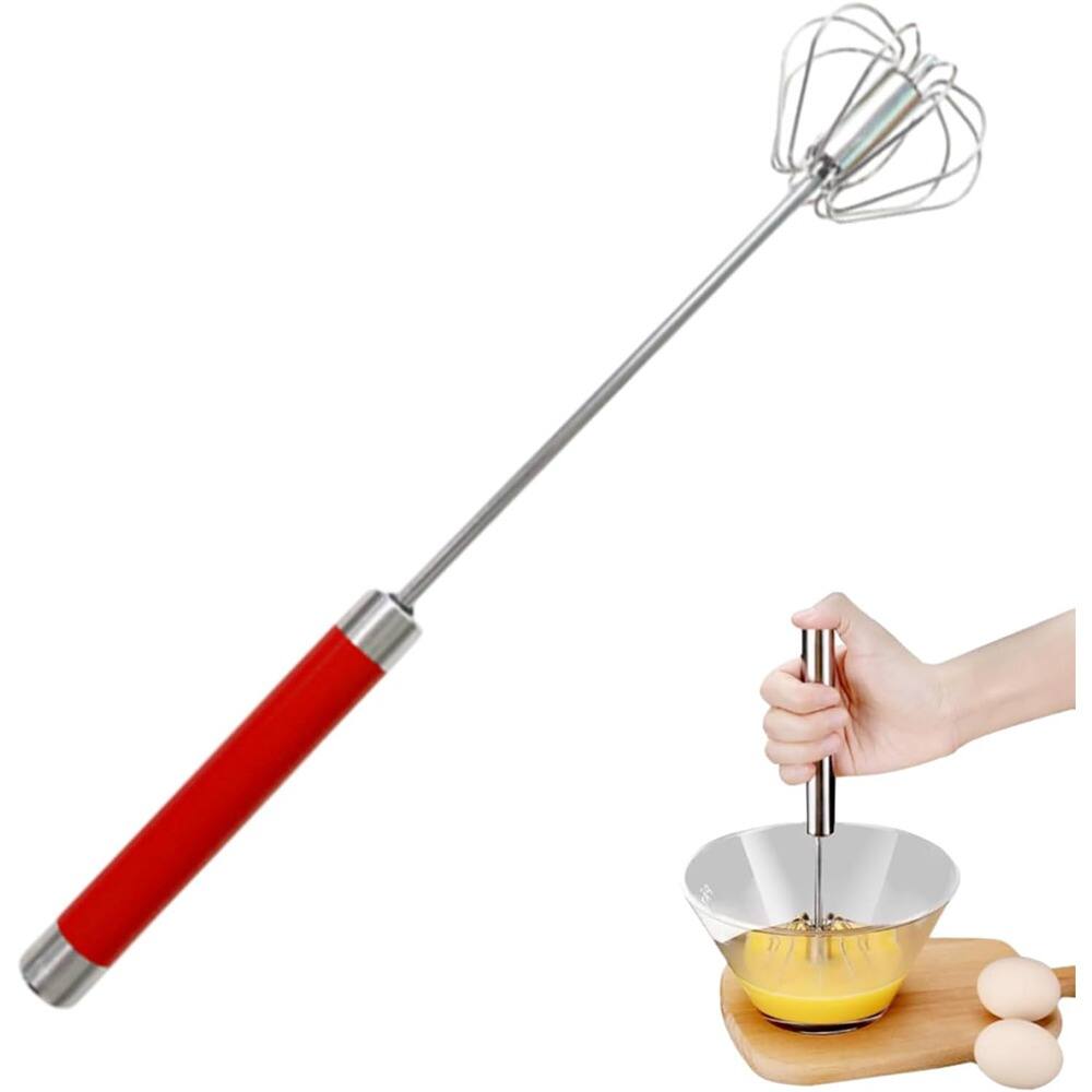 RTMB - 12in Stainless Steel Semi-Automatic Easy Whisk, Hand Push Mixer (Red)