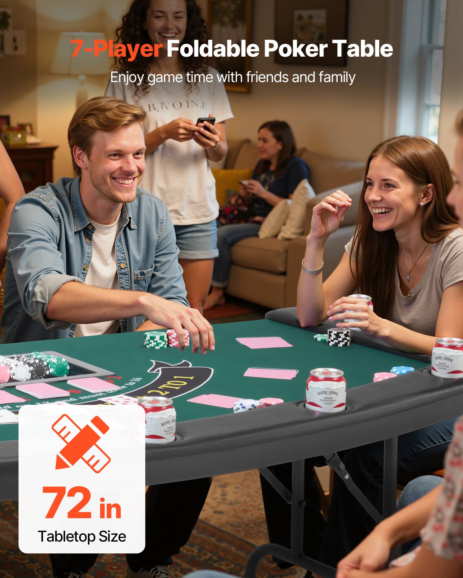 7-Player Foldable Poker Table Enjoy game time with friends and family 72 in Tabletop Size