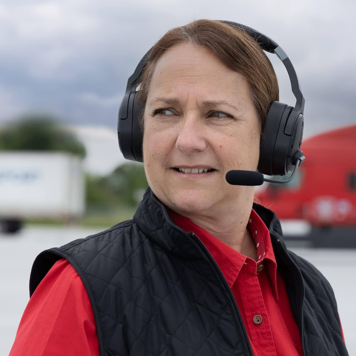 Left. Amber Sporting Goods - RoadKing Truck Driver Headset RKING4000 Noise Cancelling Bluetooth Headset with Advanced Noise Cancellation, Black.