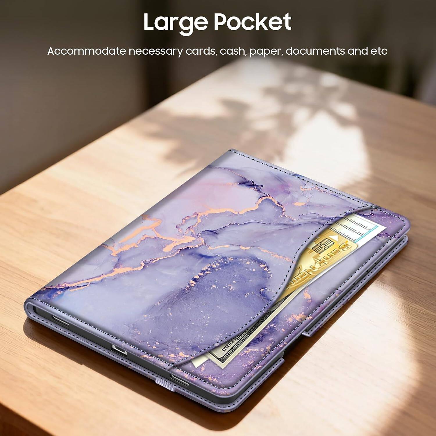 Large Pocket  
Accommodate necessary cards, cash, paper, documents and etc