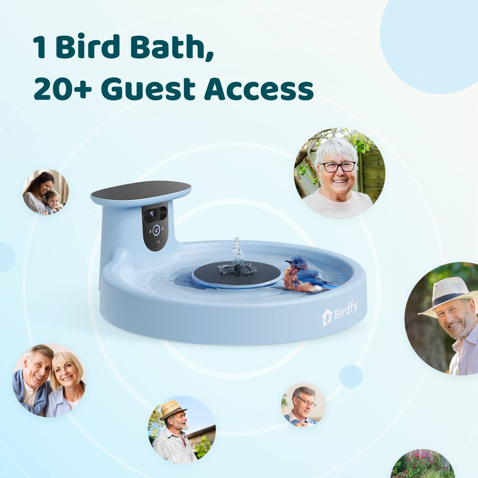 1 Bird Bath, 20+ Guest Access - Birdfy