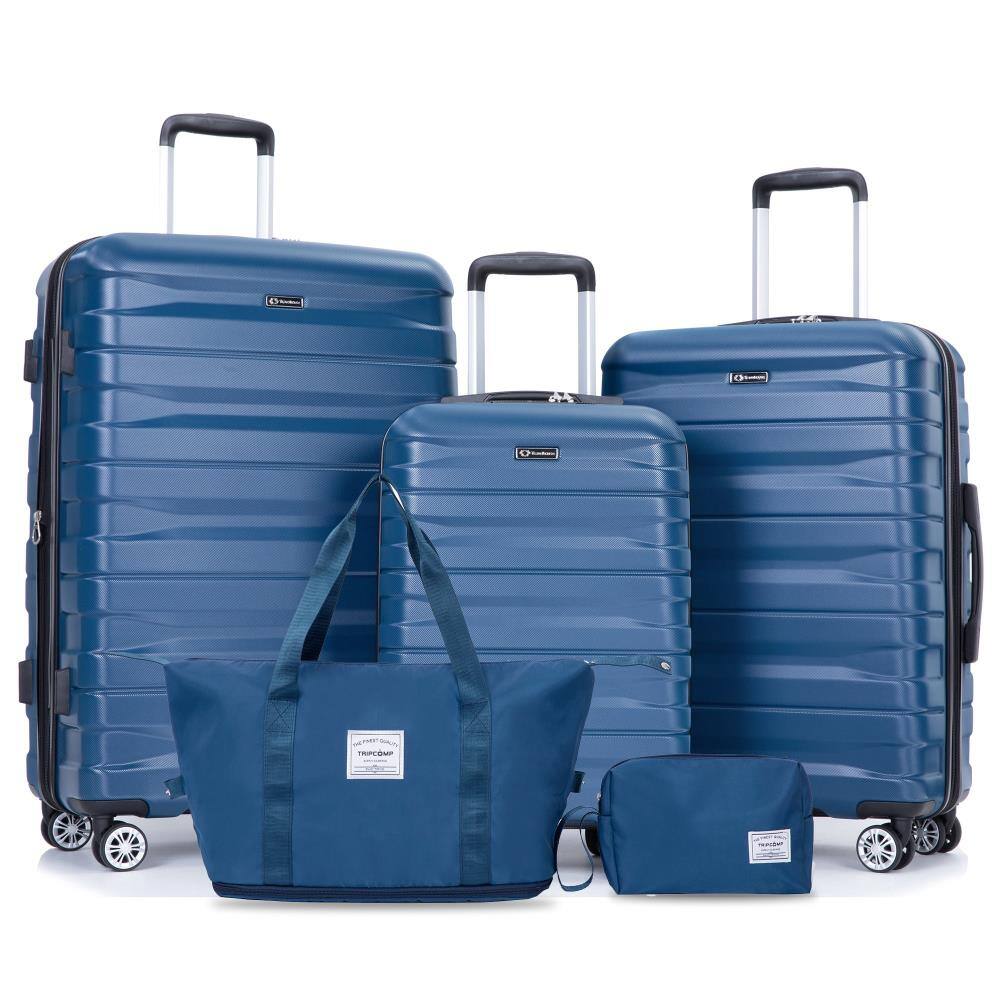 Front. BreeBe - Expandable Hard PC Luggage Set with TSA Lock and Rotating Wheels, 5 Pieces - Dark Blue.