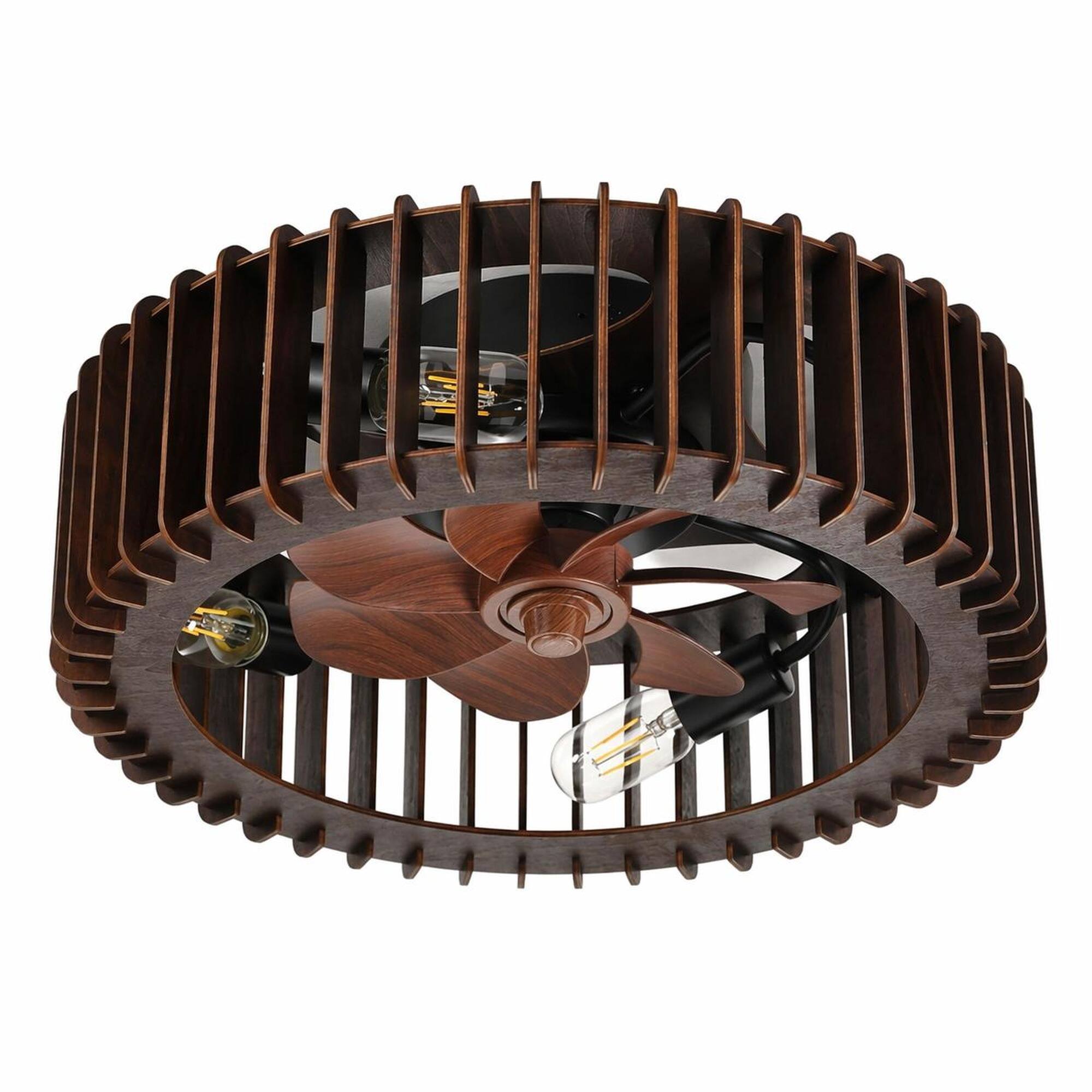 RYHNUYNE Handcrafted Wooden Semi Flush Mount Ceiling Light with 4 Light ...