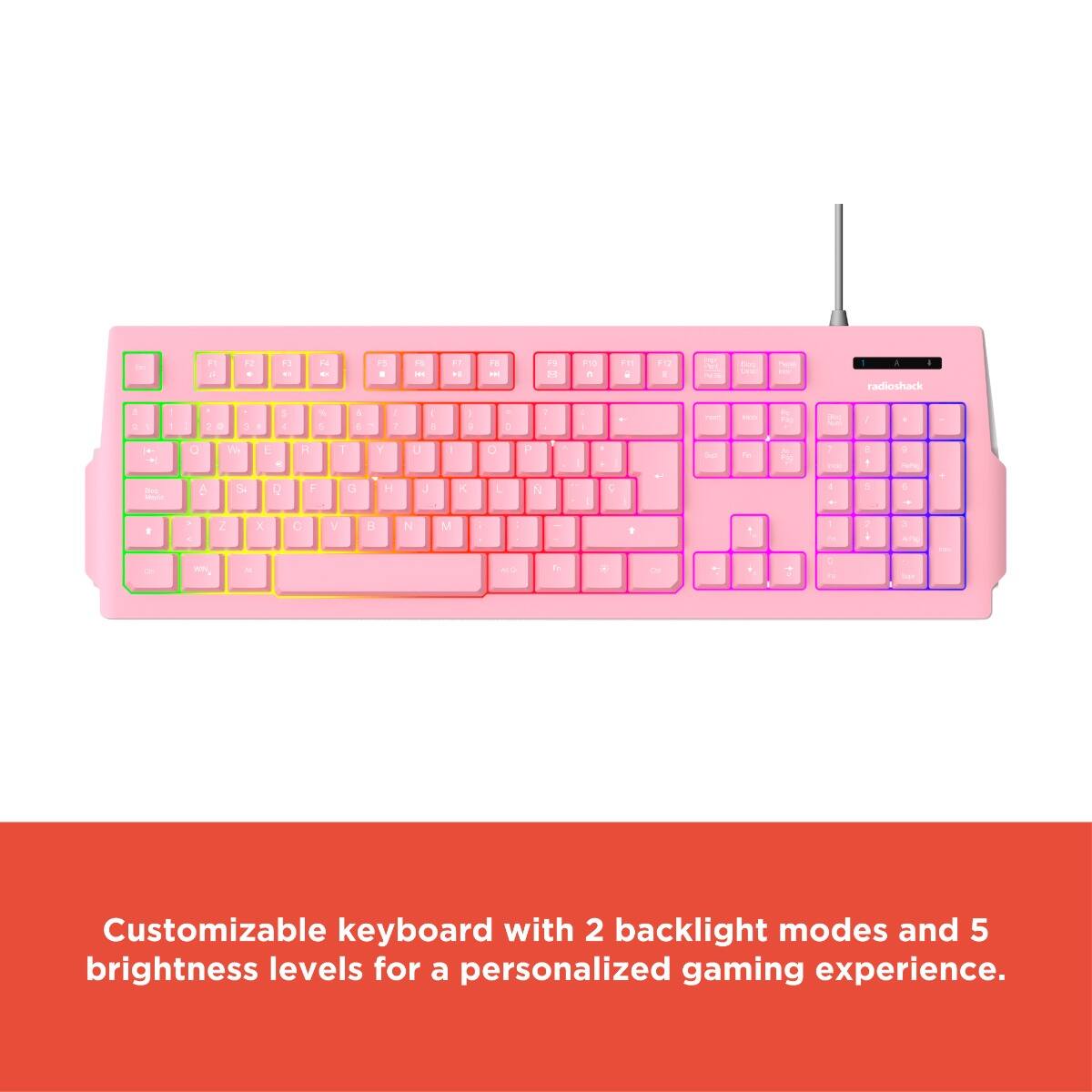 Customizable keyboard with 2 backlight modes and 5 brightness levels for a personalized gaming experience.