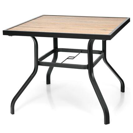 Front. Costway - Costway Patio Square Dining Table Metal Bistro Table Garden Poolside Backyard - Black, Nature.