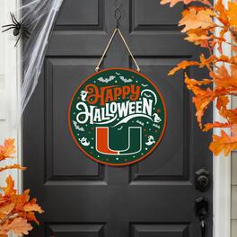 Evergreen Enterprises - Miami Hurricanes 18" Happy Halloween Wooden Round Door Sign - Multicolor