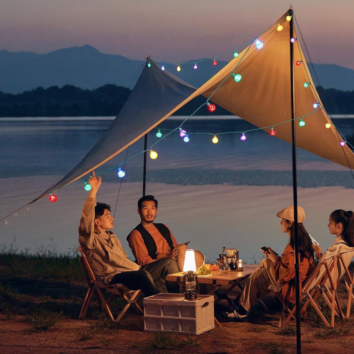 Alt View 2. FINEAK - 18FT 25 LED G40 Globe Christmas String Lights - Plug-in Waterproof Colorful Outdoor Decor.