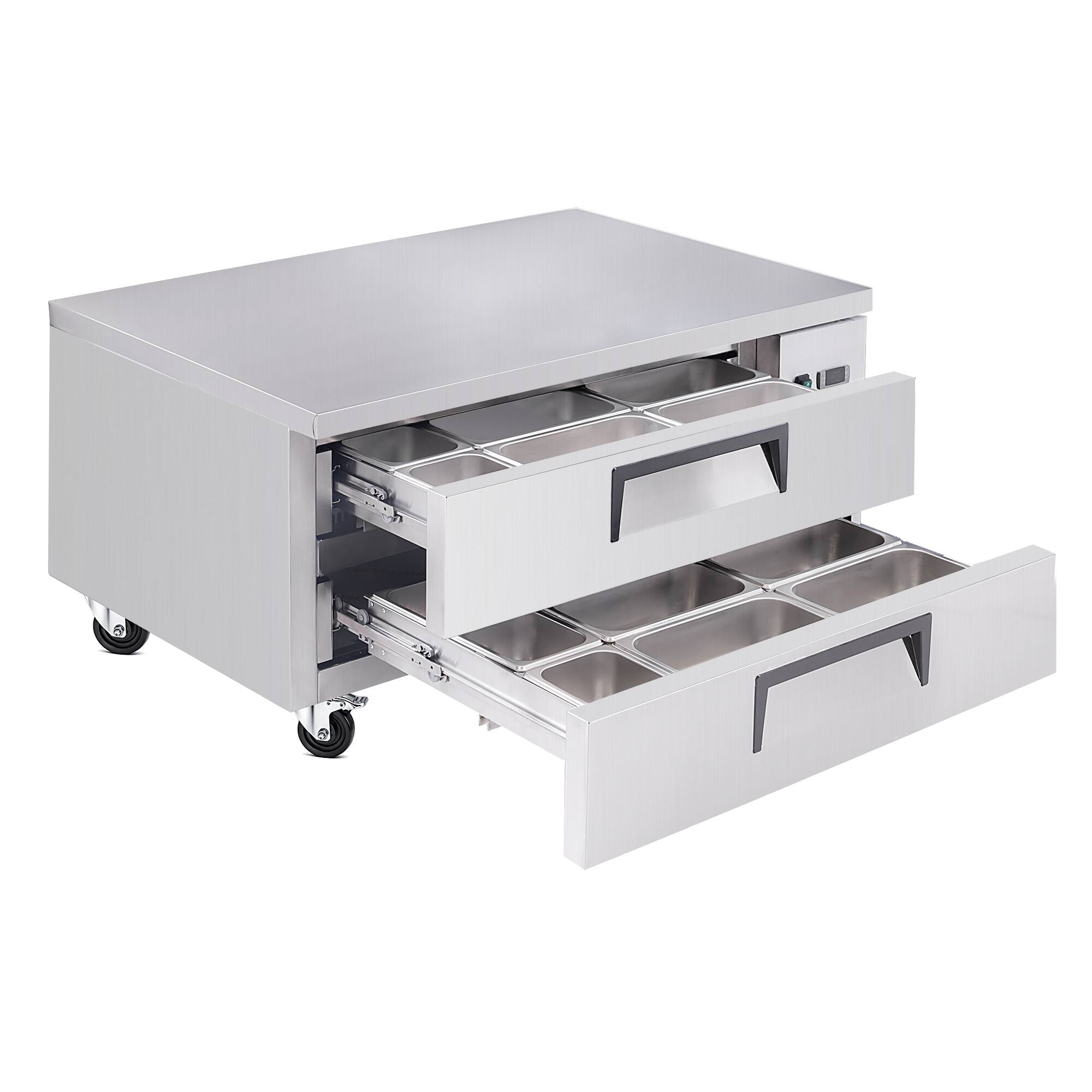 Alt View 2. BEARSOLIM - 2 Drawer Undercounter Refrigerator 33 41F,48" Refrigerated Chef Base  Ventilated Cooling - sliver.