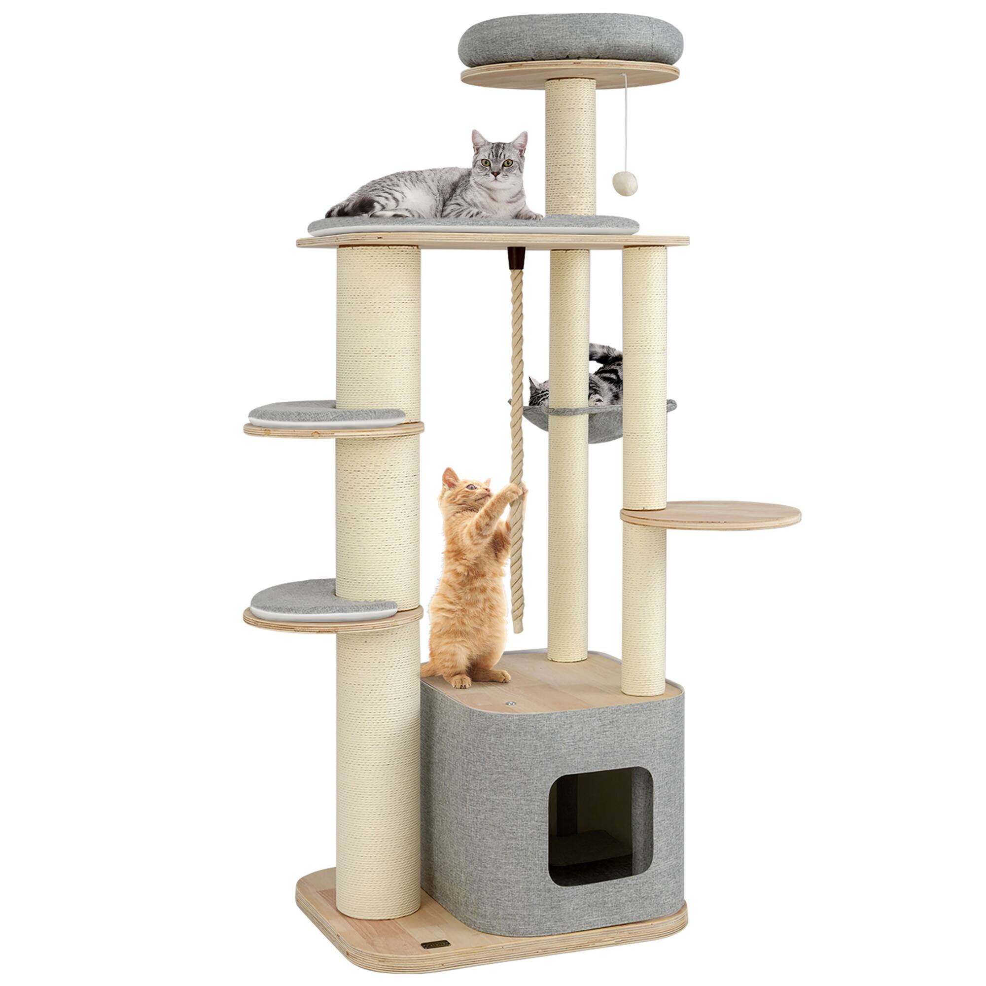 Alt View 9. Gymax - Gymax 63'' Tall Modern Cat Tree w/ Perch Condo Hammock 5.6'' Scratching Posts.