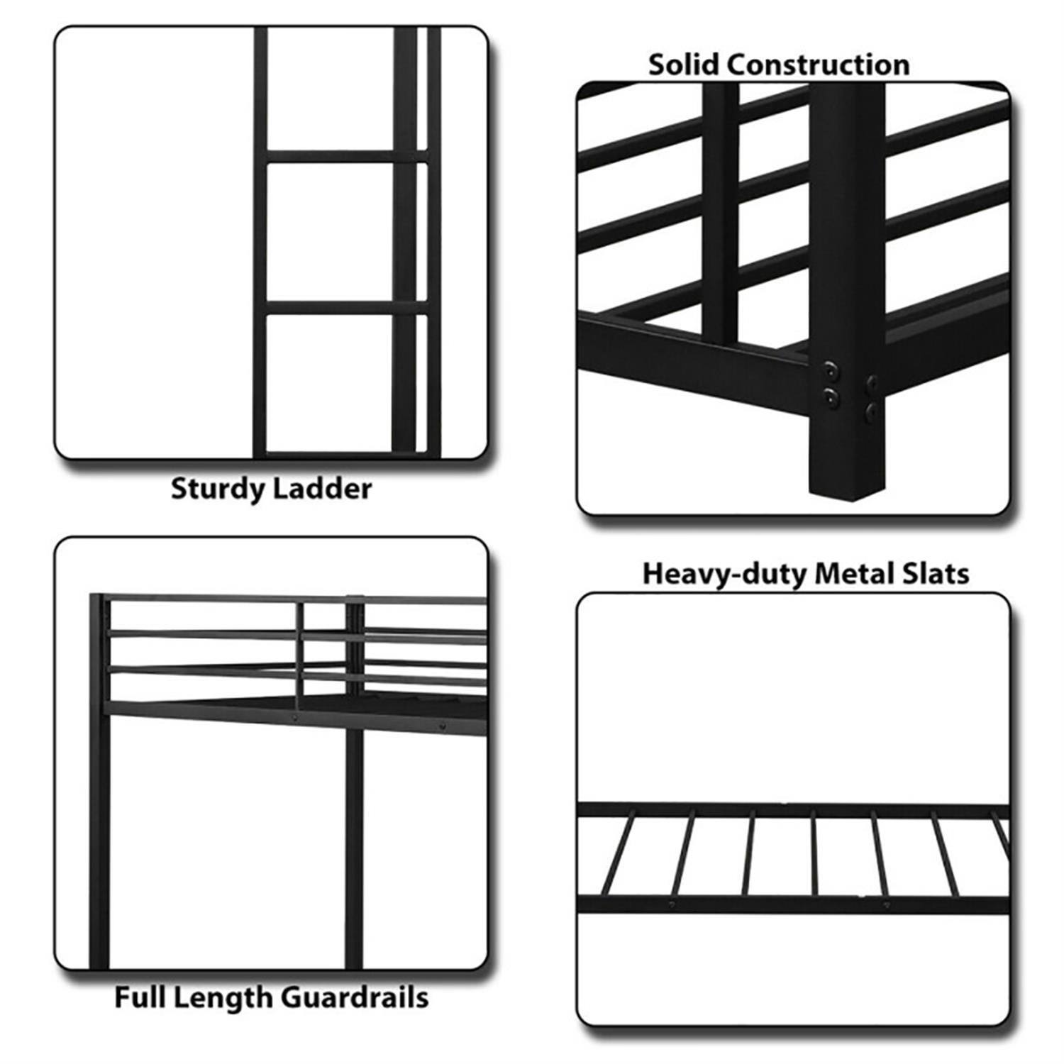 Pefilos Twin Over Twin Bunk Bed with Safety Guard Rails and Side Ladder ...
