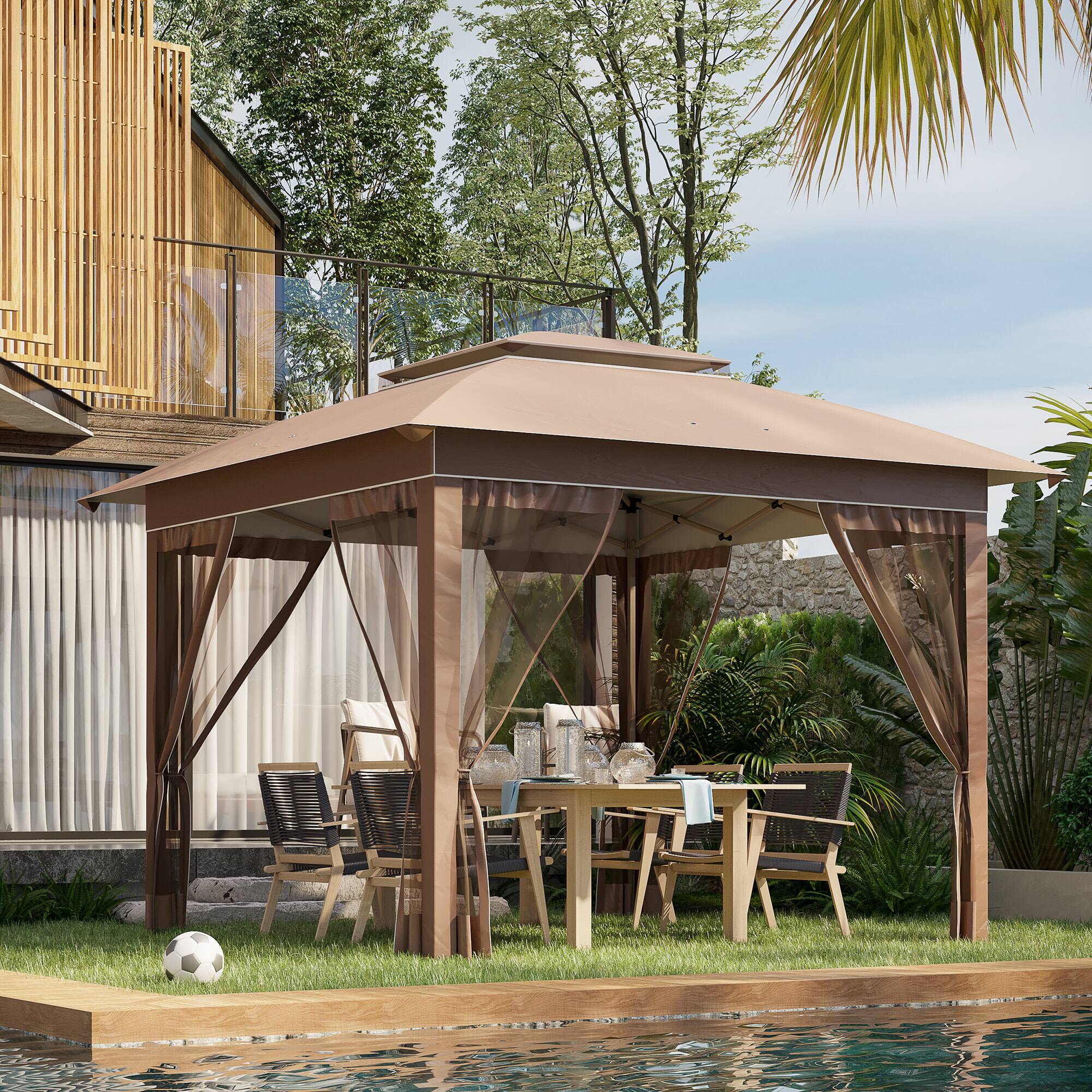 Alt View 1. Outsunny - x 12' Pop Up Canopy Tent with Netting and Carry Bag, Instant Sun Shelter with 137 sq.ft Shade - Khaki.