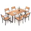 Front. Costway - Costway 7 PCS Acacia Wood Patio Dining Set 6 Armchairs and 69" Table with 2" Umbrella Hole - Brown.