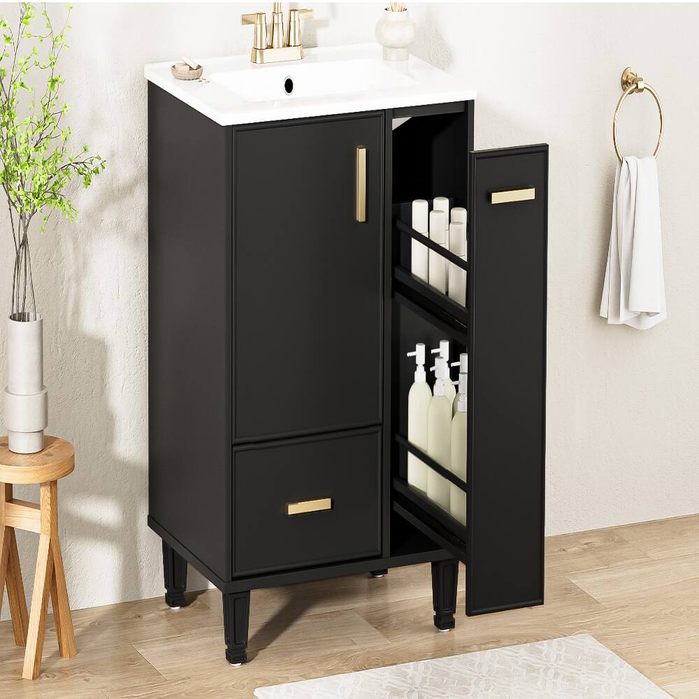 Back. Loheer - Loheer 24 inch black bathroom vanity with sink Freestanding Cabinet - Black.