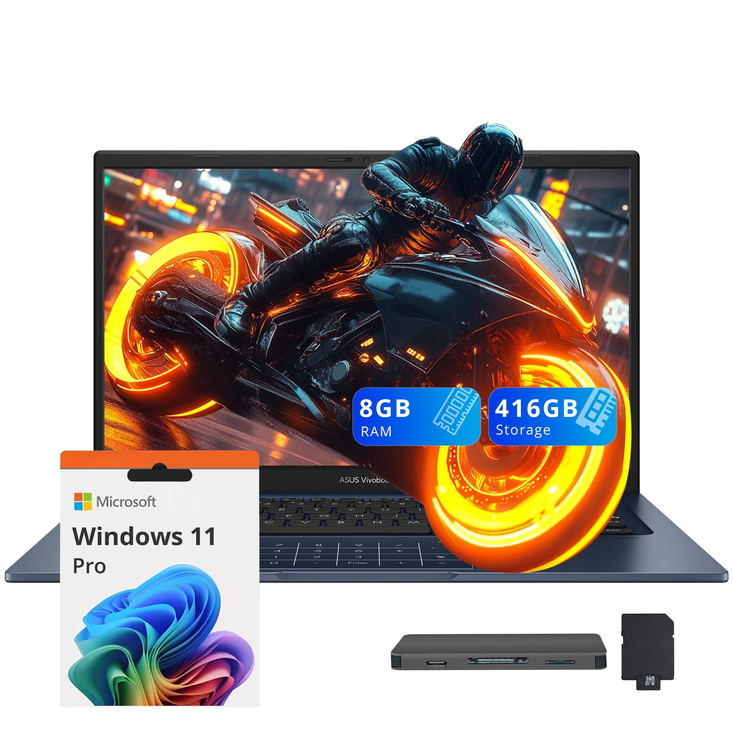 ASUS - Vivobook 14 14" LED FHD Laptop,Intel Core 5 120U,8GB RAM,256GB SSD+160GB Docking Station Set,Win 11 Pro - Blue