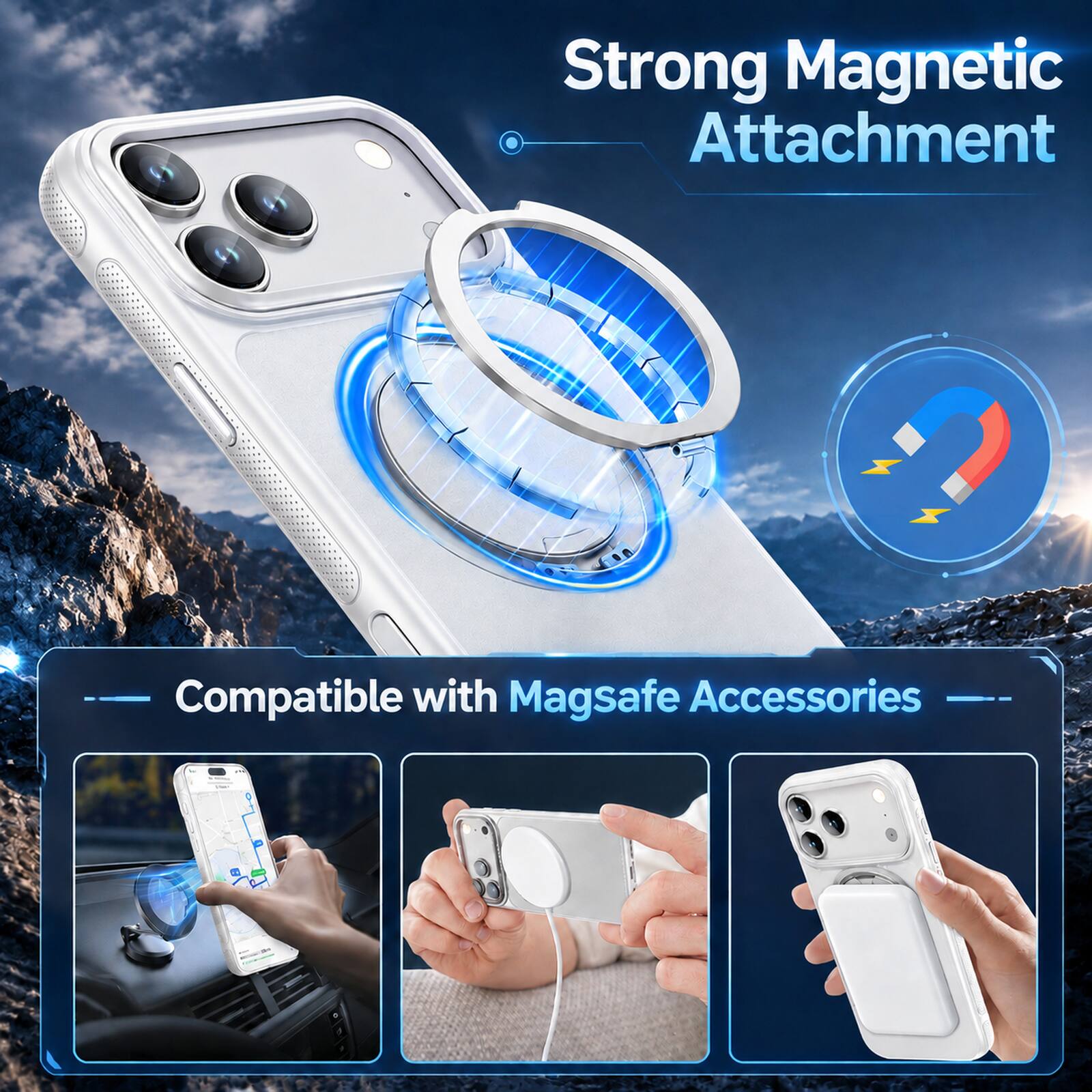 Strong Magnetic Attachment  
Compatible with Magsafe Accessories