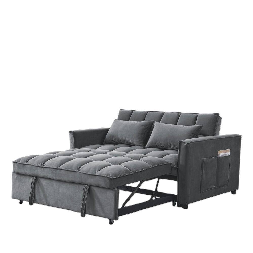 Back. Kadyn - 54 Inch Adjustable Backrest Sofa, Sofa Bed, Futon Sofa with Double Armrest and Pouch for Living Room - Medium grey.