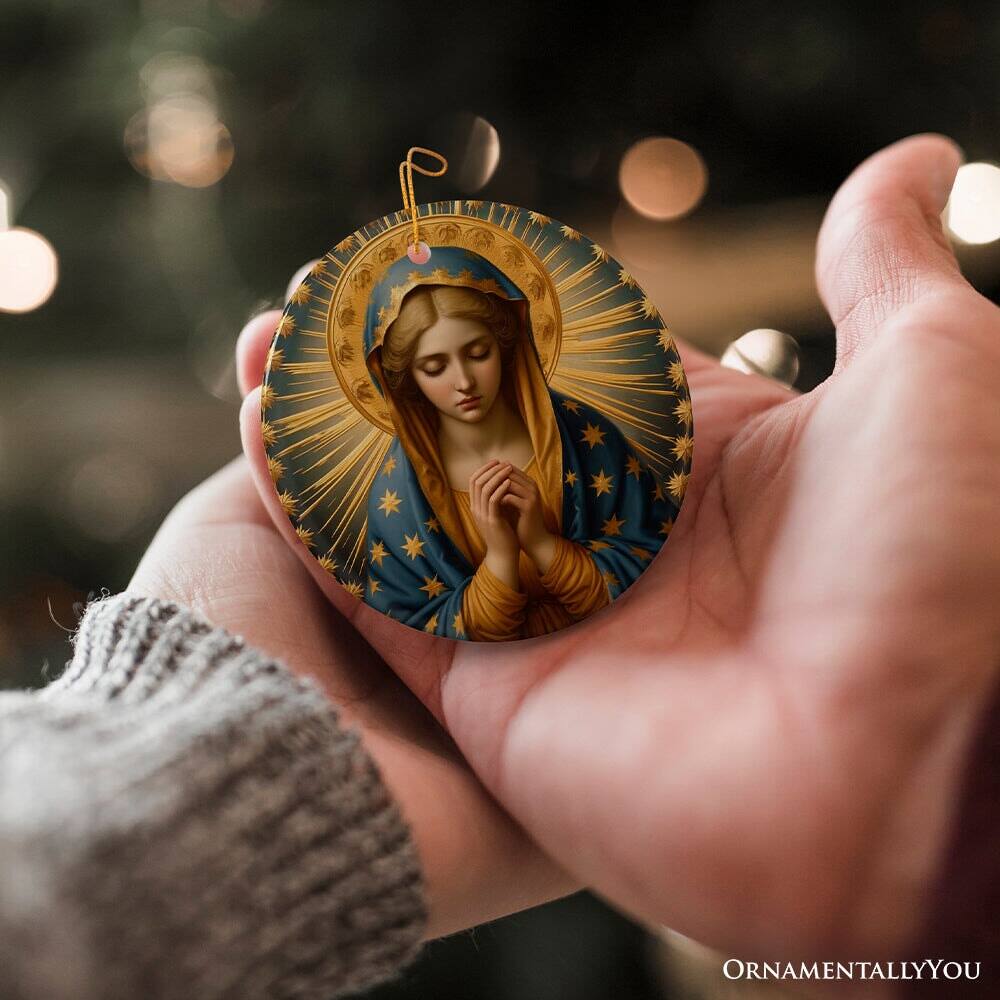 Alt View 1. OrnamentallyYou - Praying Virgin Mary Ceramic Ornament Religious Painting Christmas Decoration Souvenir - Multi-colored.