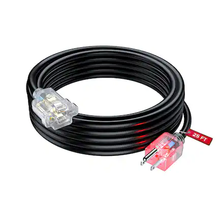 Front. Maximm - 25 Feet Extension Cord – 16 AWG, 3-Prong Grounded, Lighted End, Heavy Duty Indoor/Outdoor Power Cable, ETL Listed - Black.