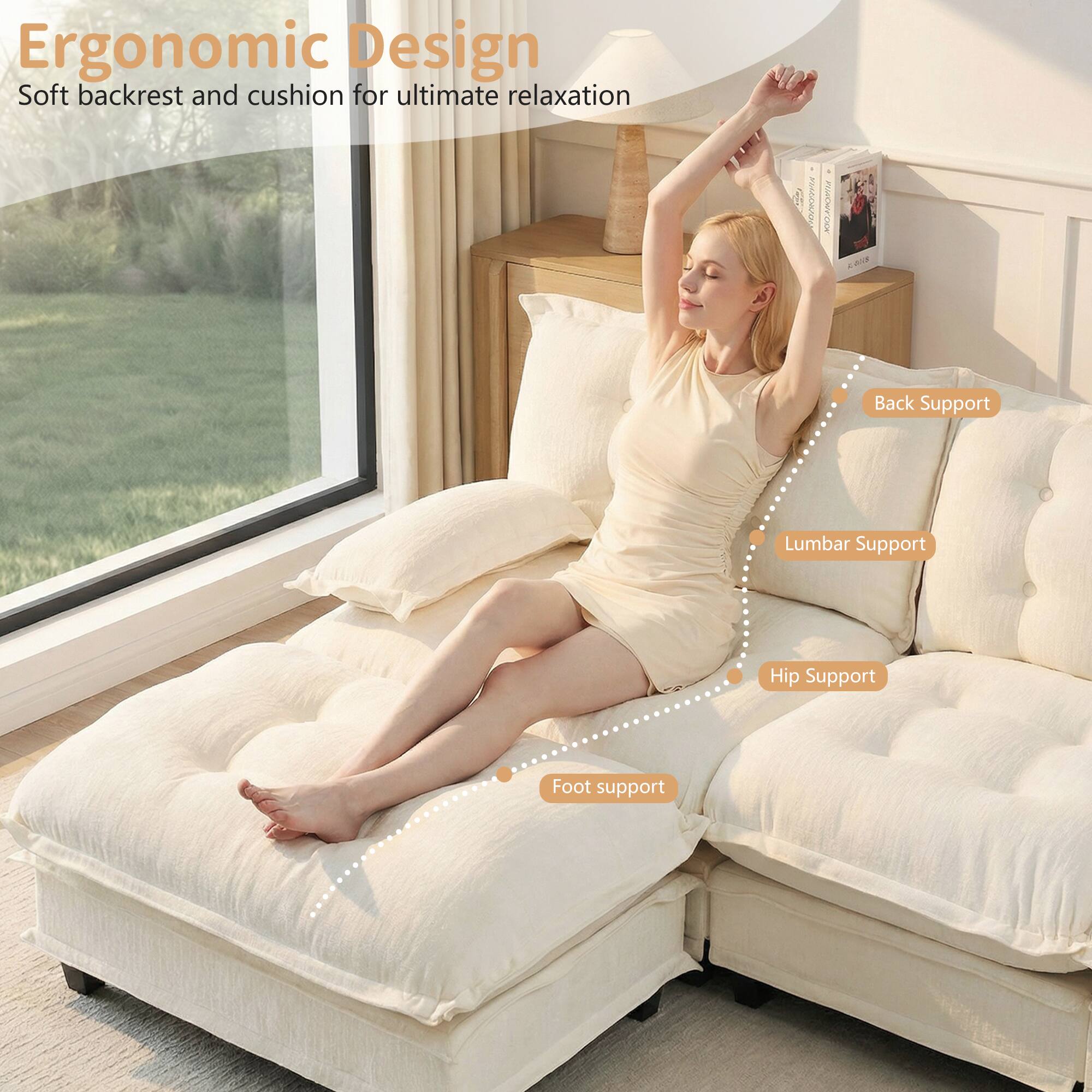 Ergonomic Design  
Soft backrest and cushion for ultimate relaxation  

- Back Support  
- Lumbar Support  
- Hip Support  
- Foot Support