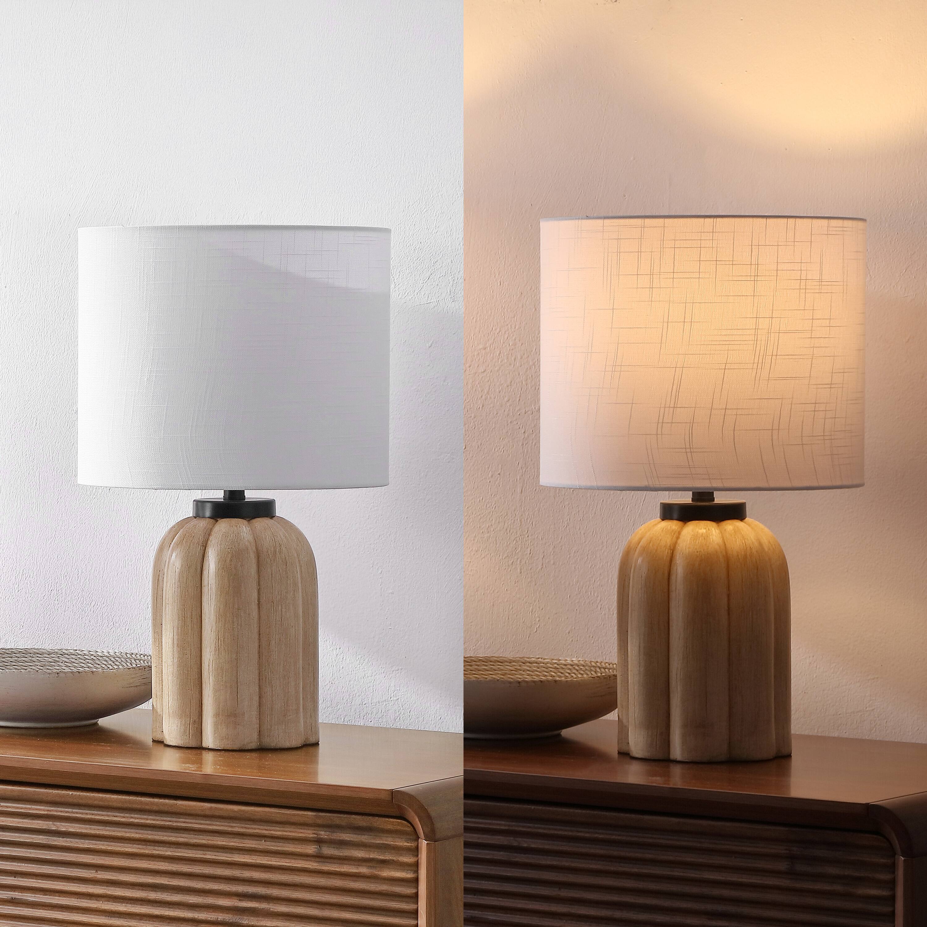 Alt View 6. Jonathan Y - Royce 18.3 in. Rustic Fluted Scalloped Gourd Resin/Metal LED Table Lamp, Antique Light Brown Wood Finish (Set of 2) - Antique Light Brown Wood Finish.