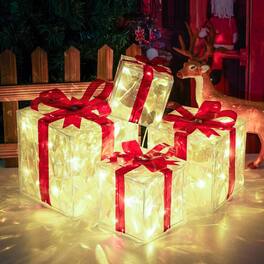 NICHOLAS KLEIN - Set Of 4 Christmas Lighted Gift Boxes Light Up Present With Different Operated warm - PVC-Warm white